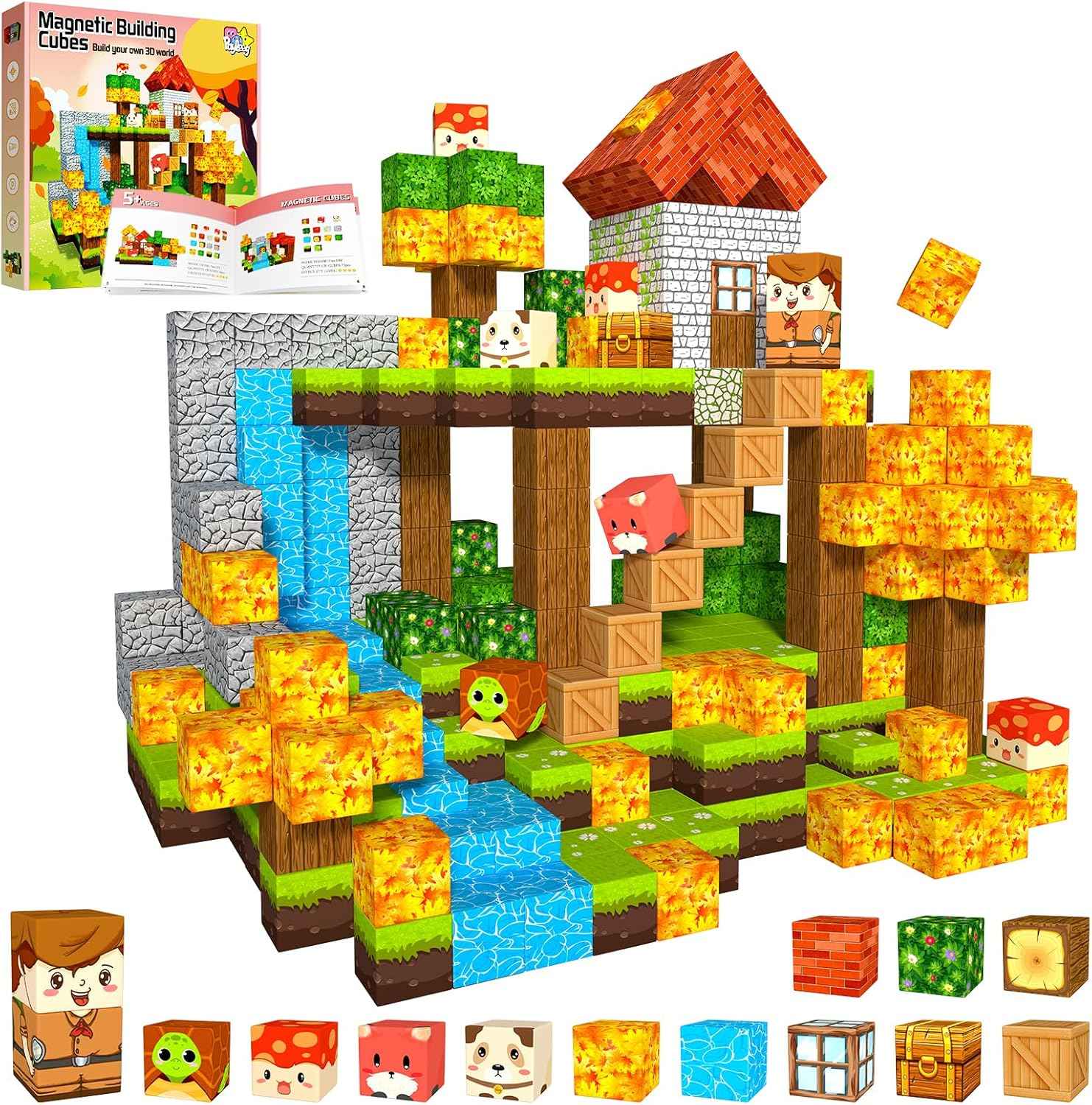Payleeg Magnetic Blocks, Forest Animals Magnet World Set, Magnetic Building Cubes for Boys Girls Age 4-8, 5-7, 8-12, STEM Montessori Sensory Toys for 3+ Toddlers, Travel Outdoor Toy Gifts for Kids