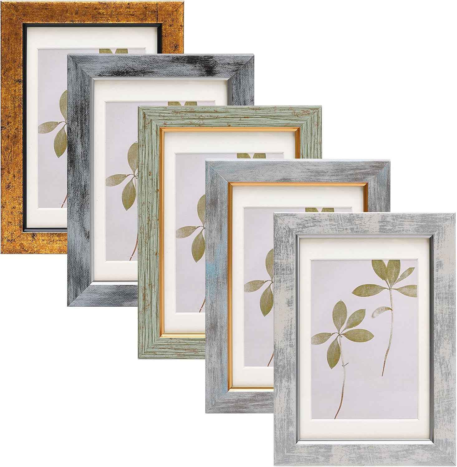 Fixwal 5x7 Picture Frame Set of 5, Vintage Photo Frame, Rustic Retro Picture Frame with Tempered Glass, Decorative Art on Walls and Tabletop Placement