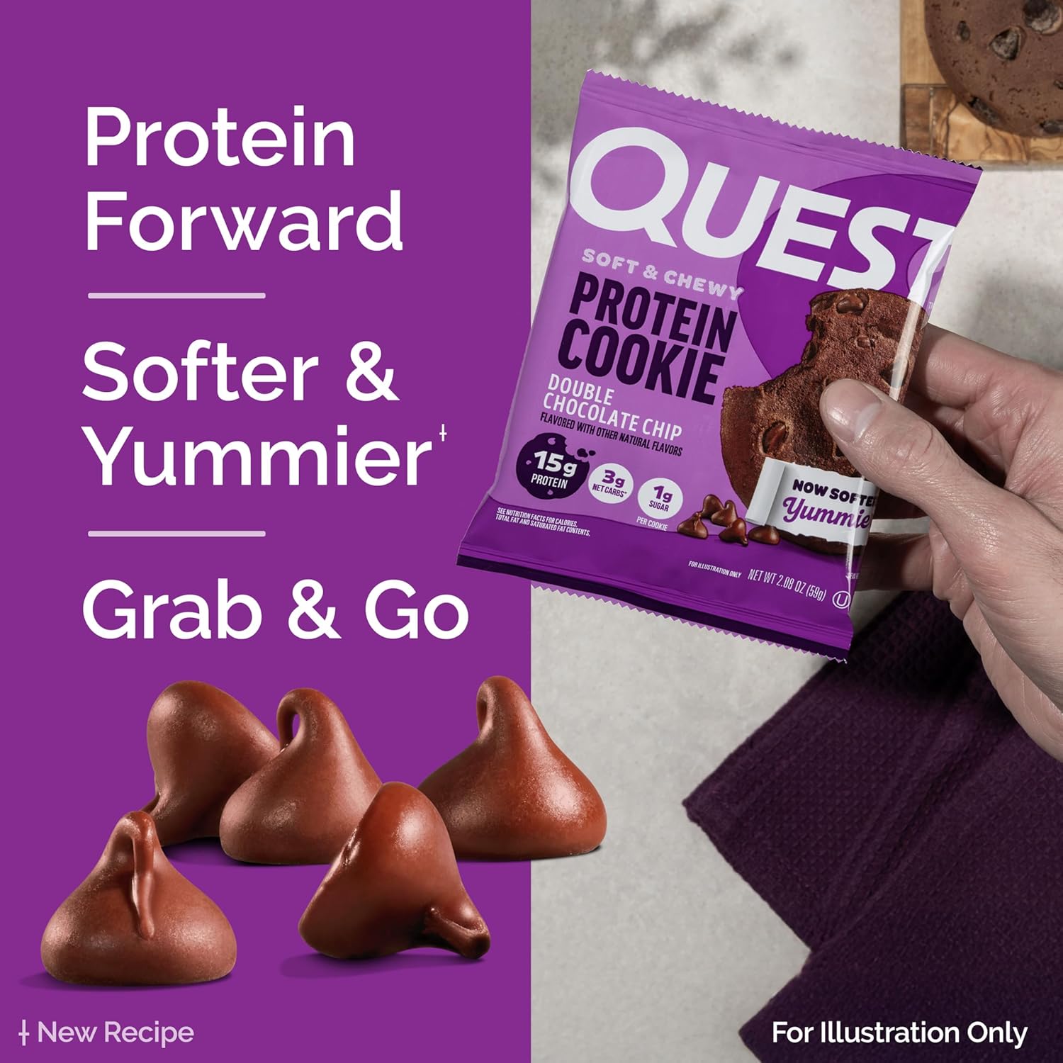 Quest Soft & Chewy Double Chocolate Chip Protein Cookies, 15g Protein, Low Sugar, 12 Count
