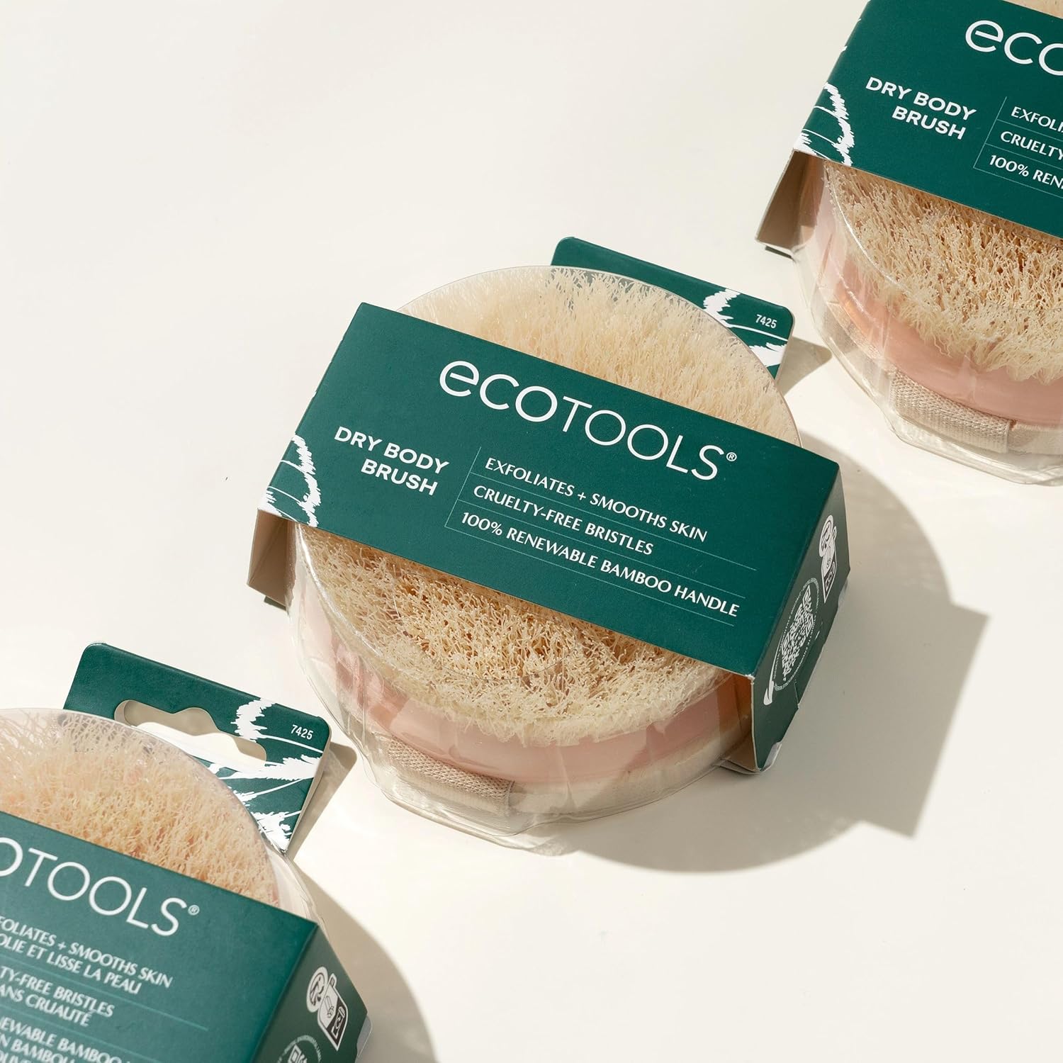 EcoTools cruelty-free dry body brush with synthetic bristles and bamboo handle, perfect for exfoliating and smoothing skin