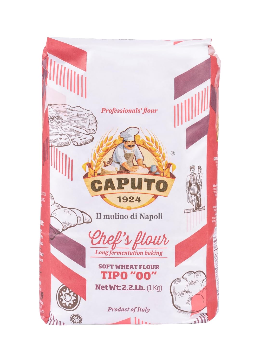 caputo chefs flour 2.2 lb pack of 2 italian double zero 00 soft wheat for pizza dough bread and pasta