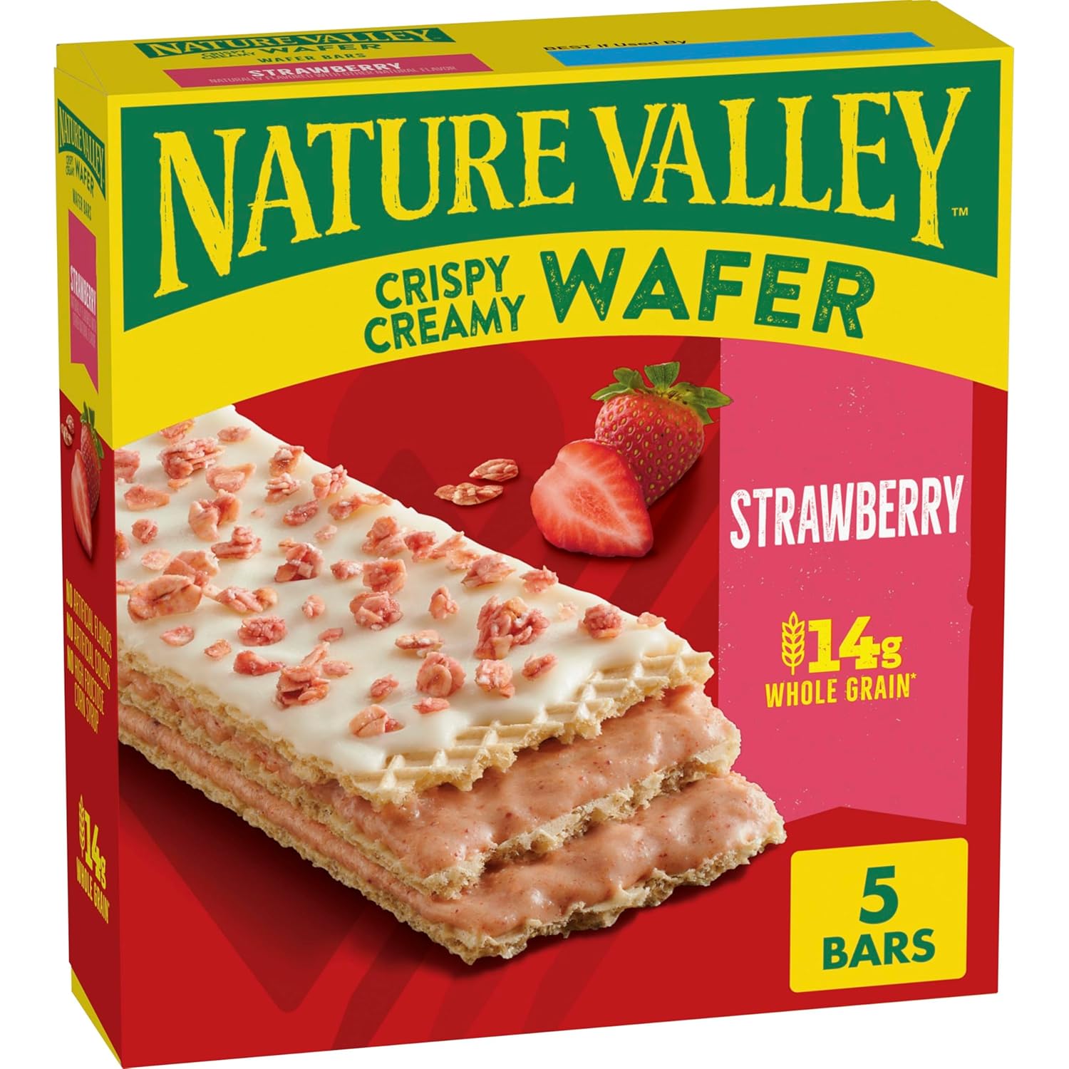 Nature Valley Whole Grain Crispy Creamy Wafer Bars, Strawberry, 5 Bars, 6.5 oz, Non-GMO