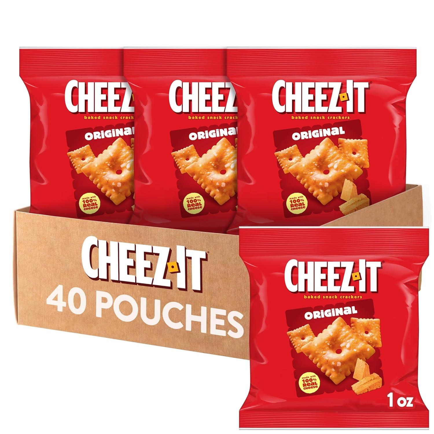Cheez-It Original Baked Snack Crackers, 40 Packs of Individually Wrapped 1-Ounce Bags