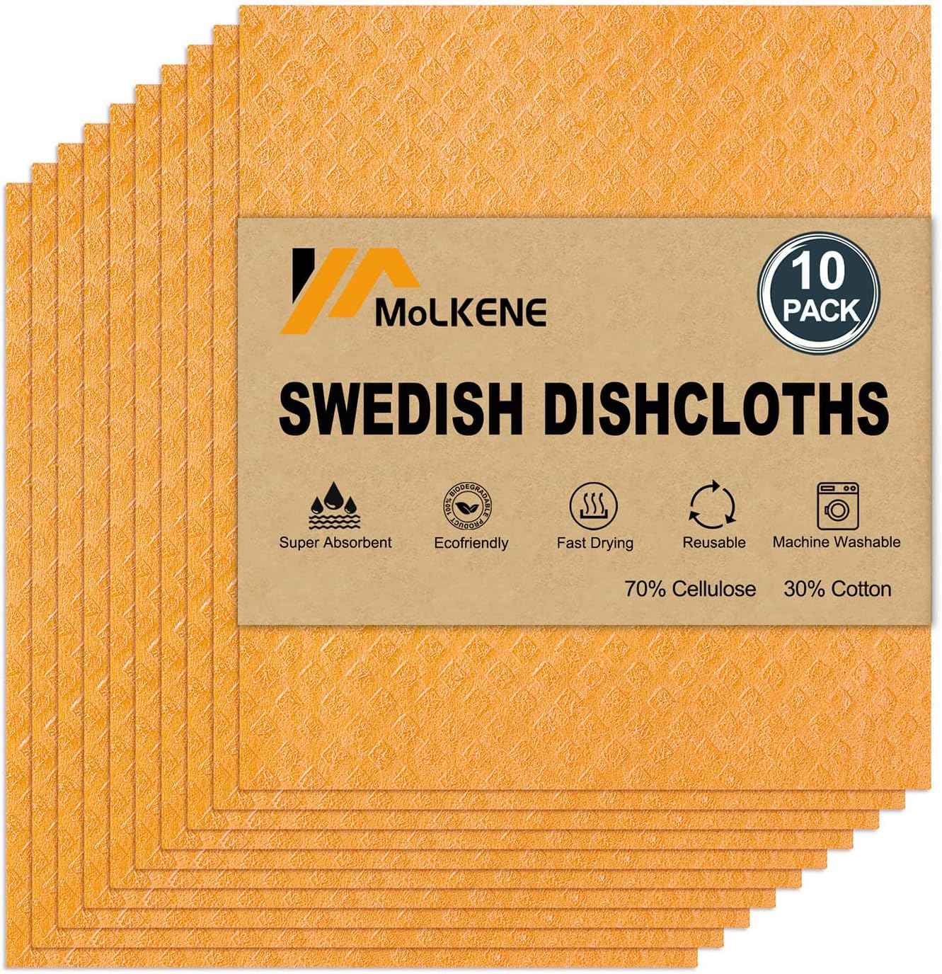 Swedish Dish Cloths - 10 Pack Reusable Kitchen Dishcloths - Ultra Absorbent Dish Towels for Washing Dishes - Cellulose Sponge Cloth Cleaning Rag - Assorted