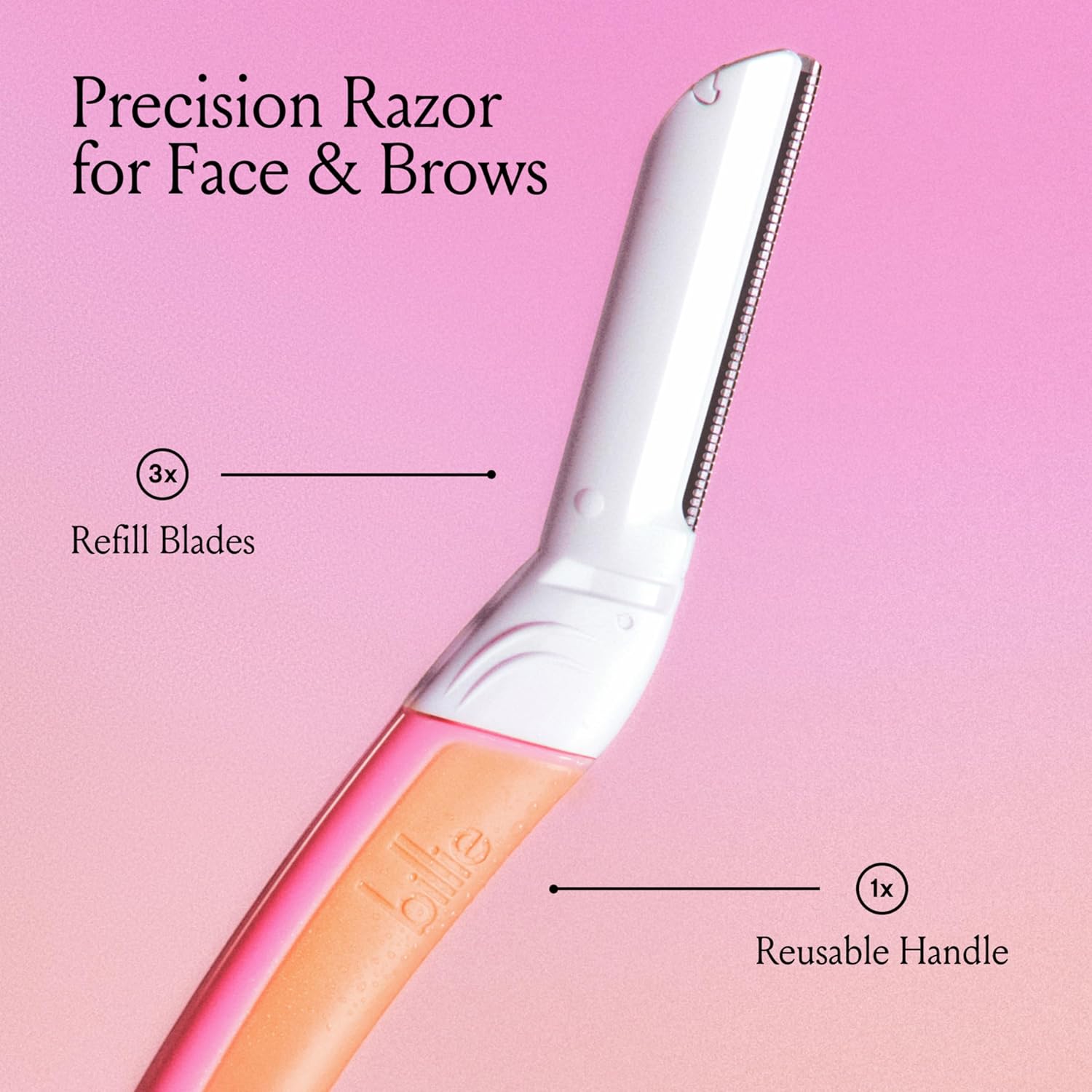 billie dermaplane starter kit reusable handle 3 refill blades malibu dermatologist-approved
