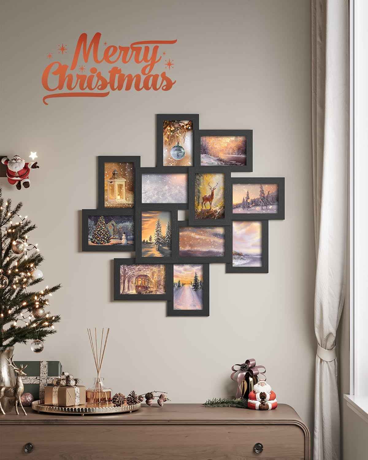 SONGMICS Collage Picture Frames, 4x6 for Wall Decor Set of 12, Multi Family Photo for Gallery Decor, Hanging Display, Assembly Required, Christmas Gift, Ink Black URPF26BK