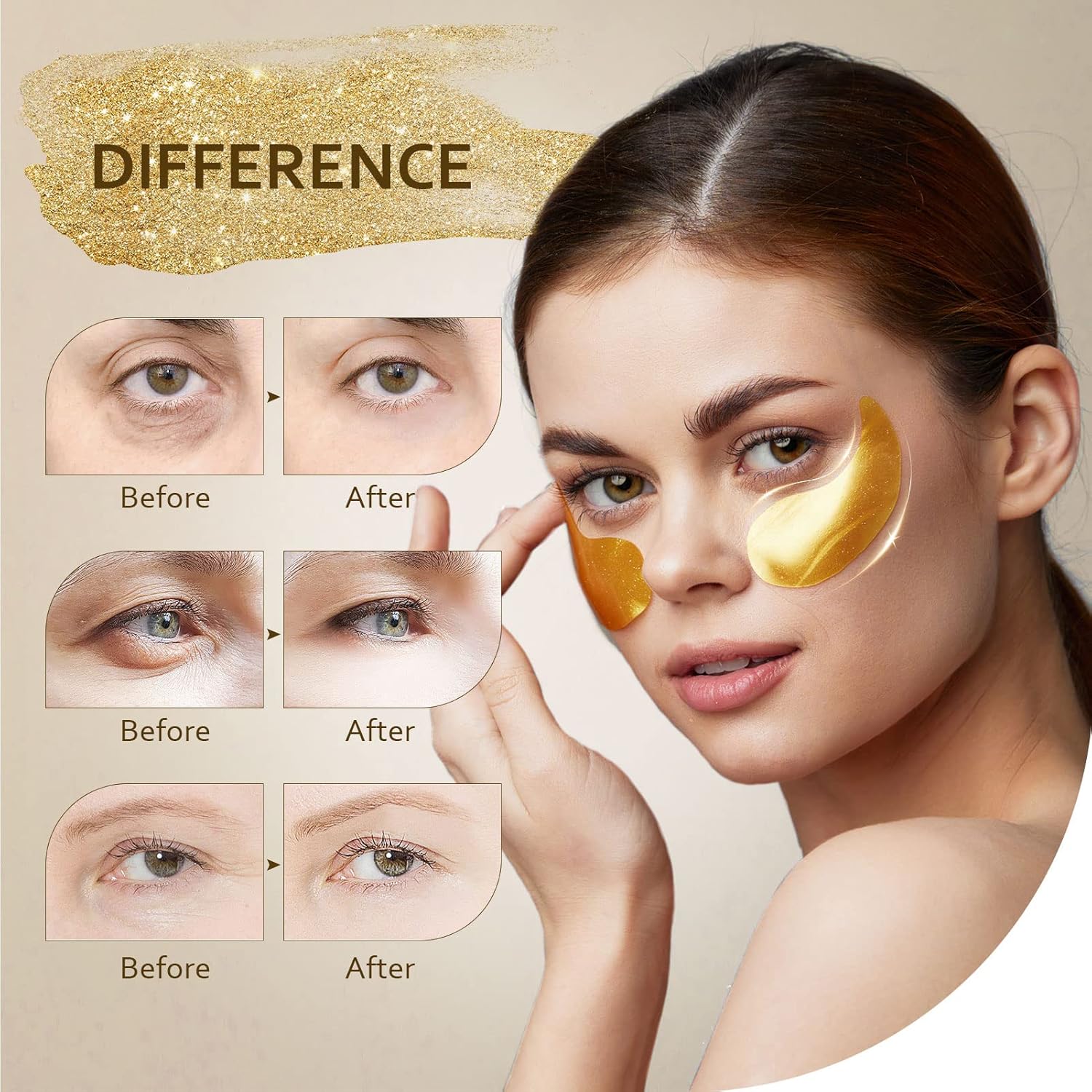 24K Gold Under Eye Patches (30 Pairs) for Puffy Eyes, Dark Circles, Wrinkles and Skin Revitalisation