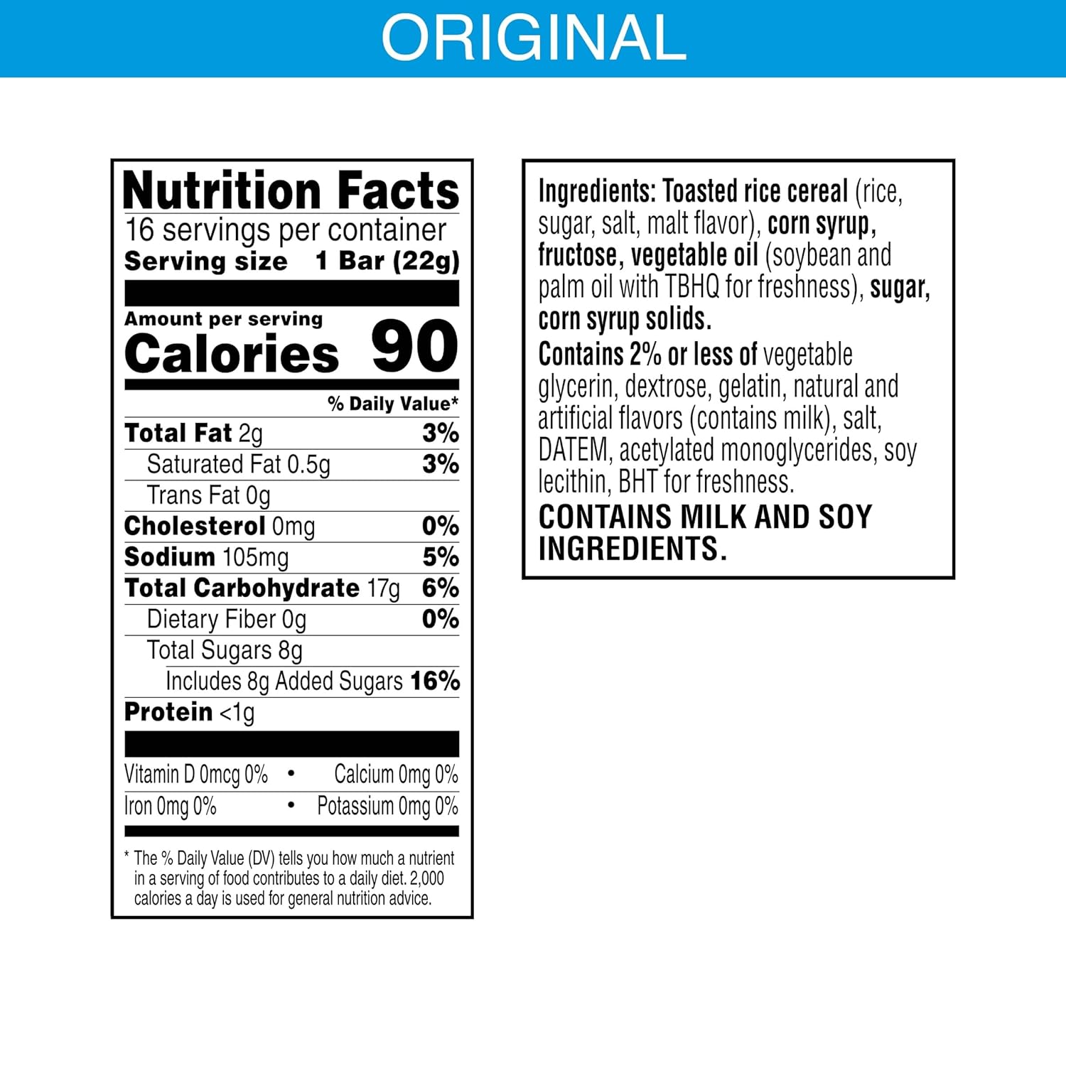Rice Krispies Treats Original Marshmallow Snack Bars, 12.4oz Box (16 Bars) for Kids Lunch Snacks