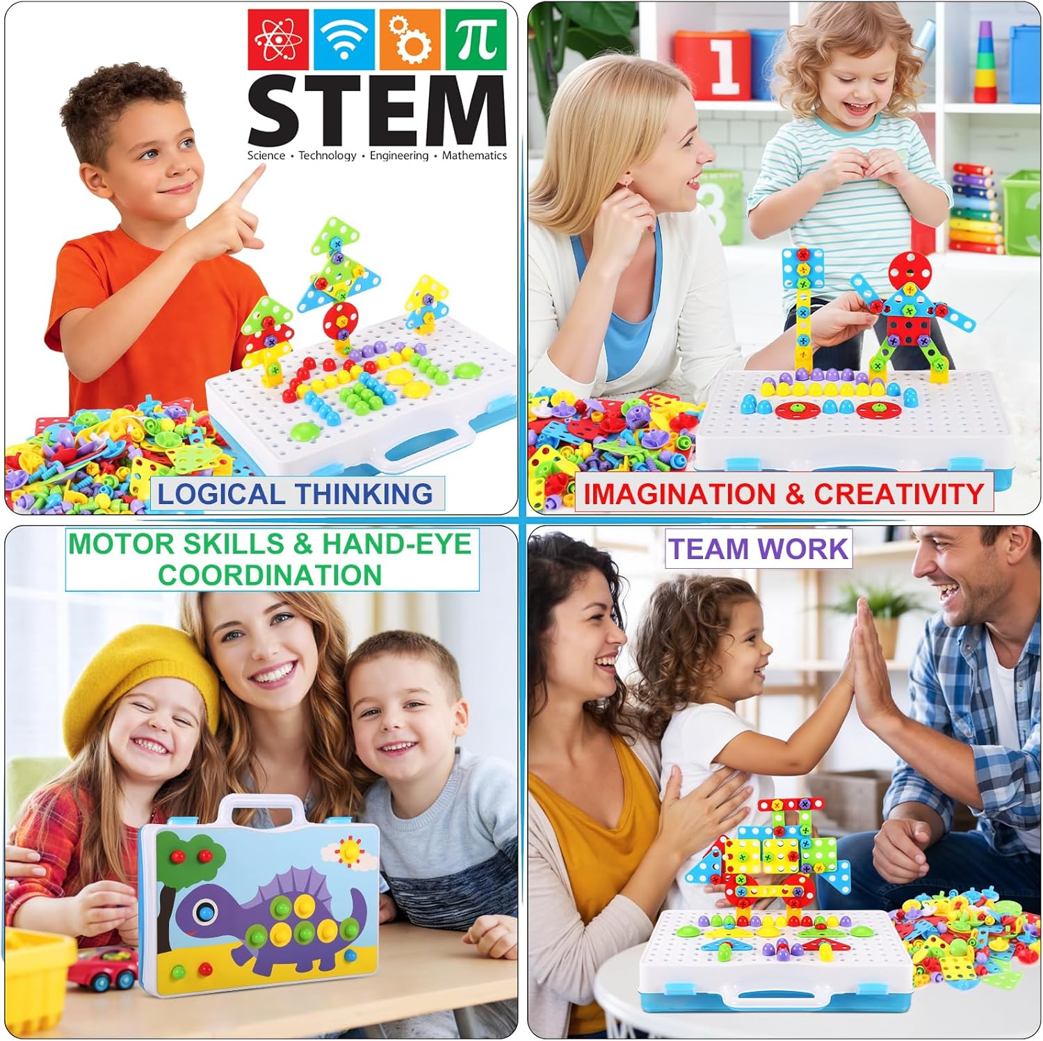 Educational Toys Building Blocks, 244 Pieces Electric Screwdriver DIY Building Toys for Boys and Girls, Educational Construction Building kit for Kids Ages 4 5 6 7 8 9 10 Year Old