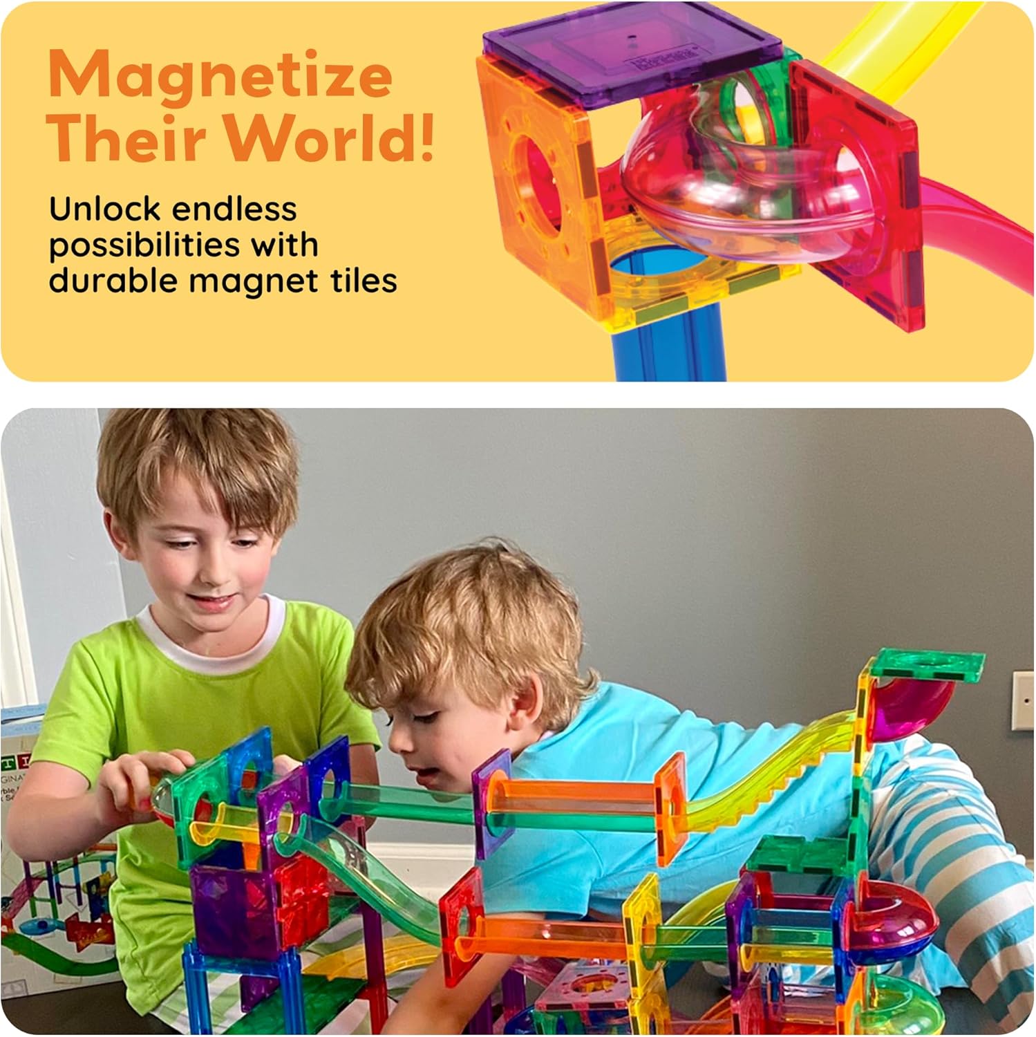 PicassoTiles 50pcs Magnetic Tiles Marble Run for Kids Race Track Toy Marble Maze Sensory Toys for Toddlers STEM Educational Set Magnet Building Blocks Construction Building Tiles Boys Girls 3+ PTG50