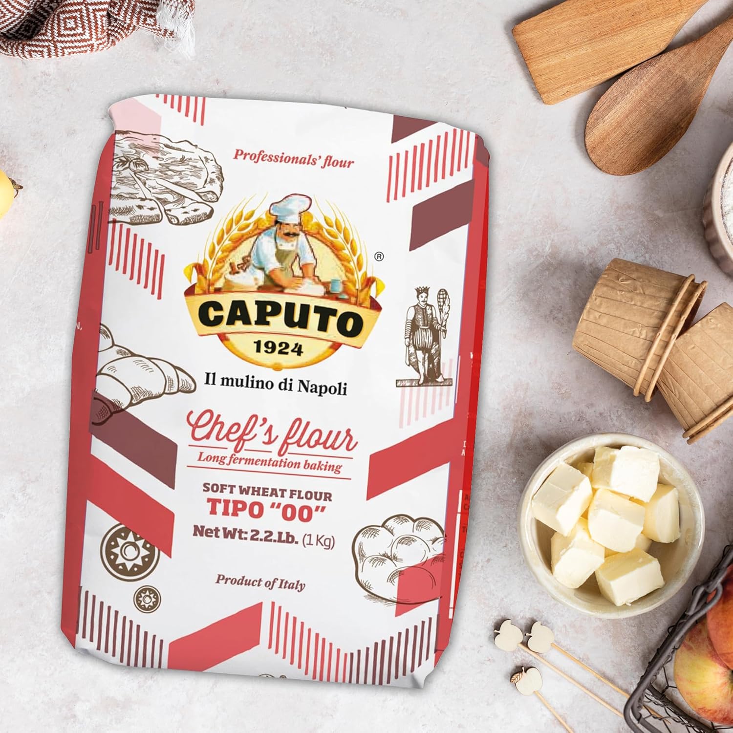 Caputo Italian Chef's Double Zero 00 Soft Wheat Flour for Pizza, Bread, and Pasta, 2.2 LB