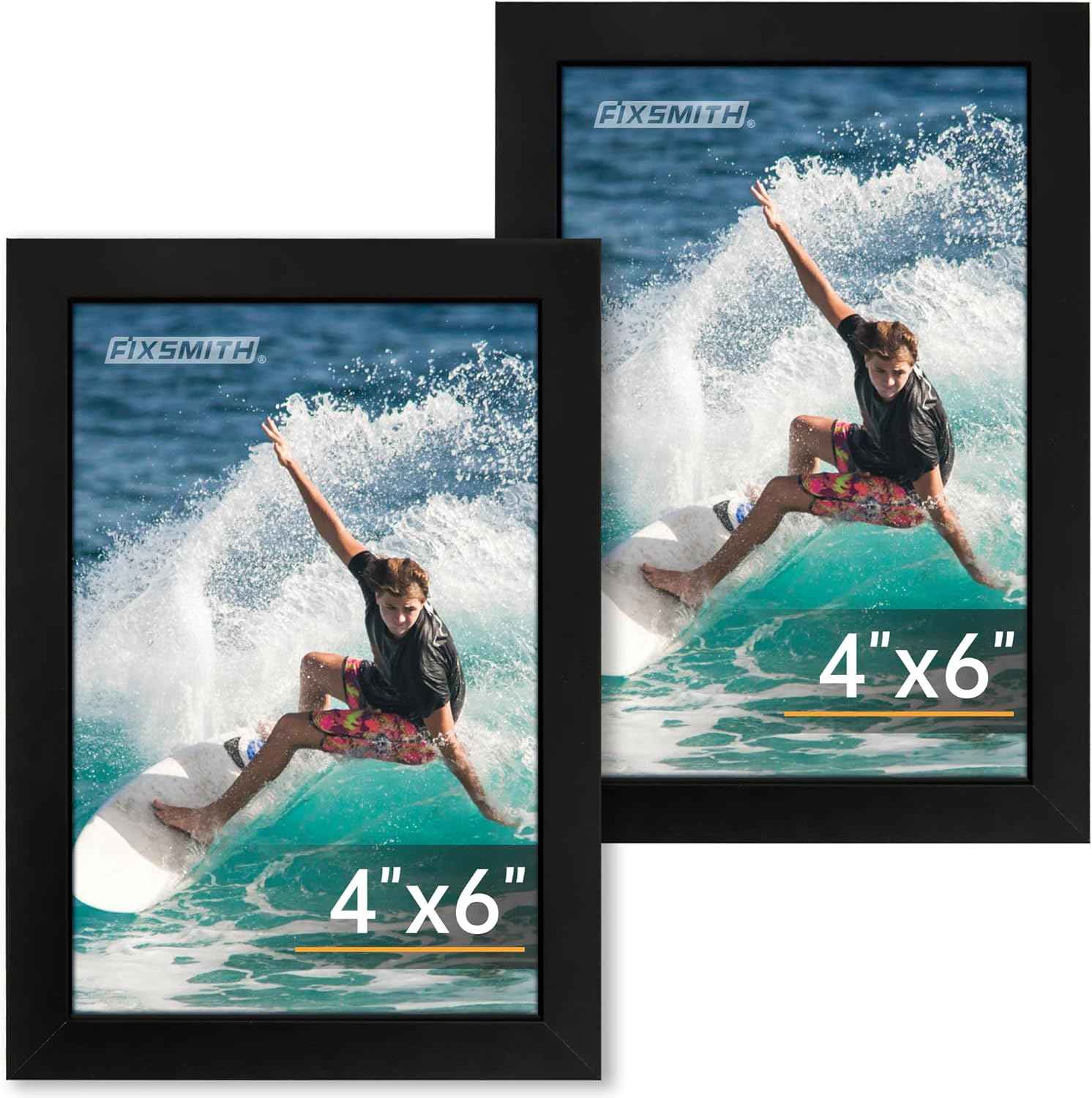 FIXSMITH 8x10 Picture Frame Set of 2, Photo Frame with HD Plexiglass, Display Pictures 5x7 with Mat or 8x10 Without Mat Multi Picture Frames Collage for Tabletop or Wall Display, Black