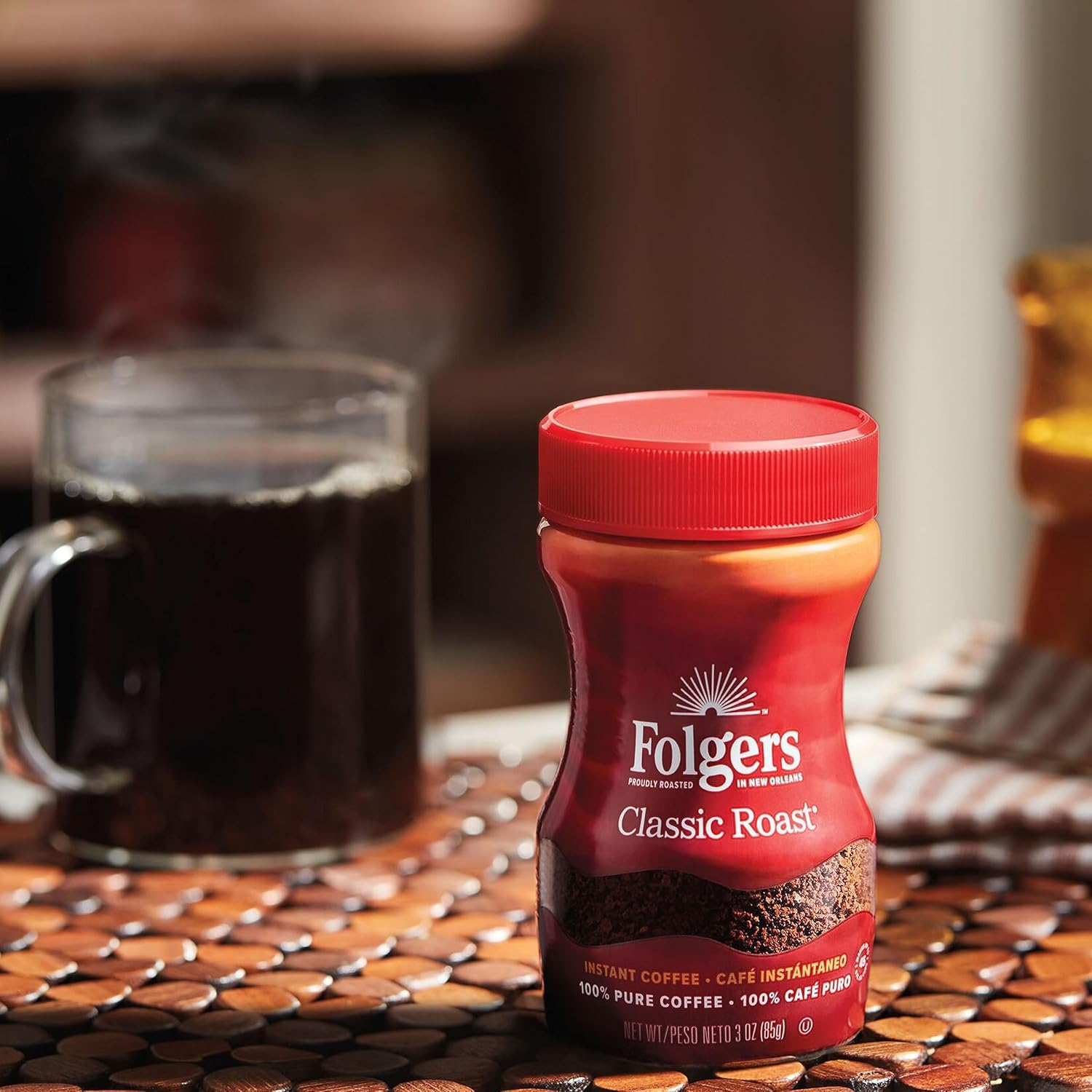 Folgers Classic Roast Instant Coffee, 8 Oz. Jar, Classic Taste in Convenient Instant Form, New Orleans Roasted