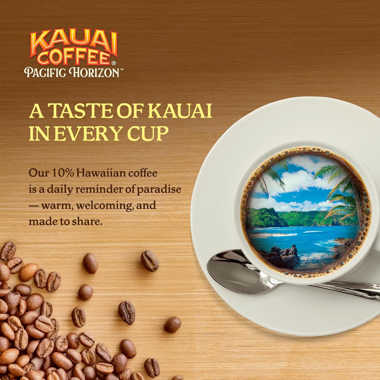kauai coffee k-cup pods, arabica coffee, 10% hawaiian, medium roast, vanilla beans with toasted macadamia nuts, 22 count