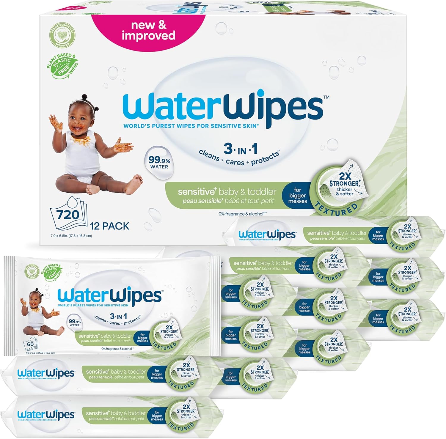 waterwipes sensitive+ baby & toddler 3-in-1 wipes 540 count unscented hypoallergenic