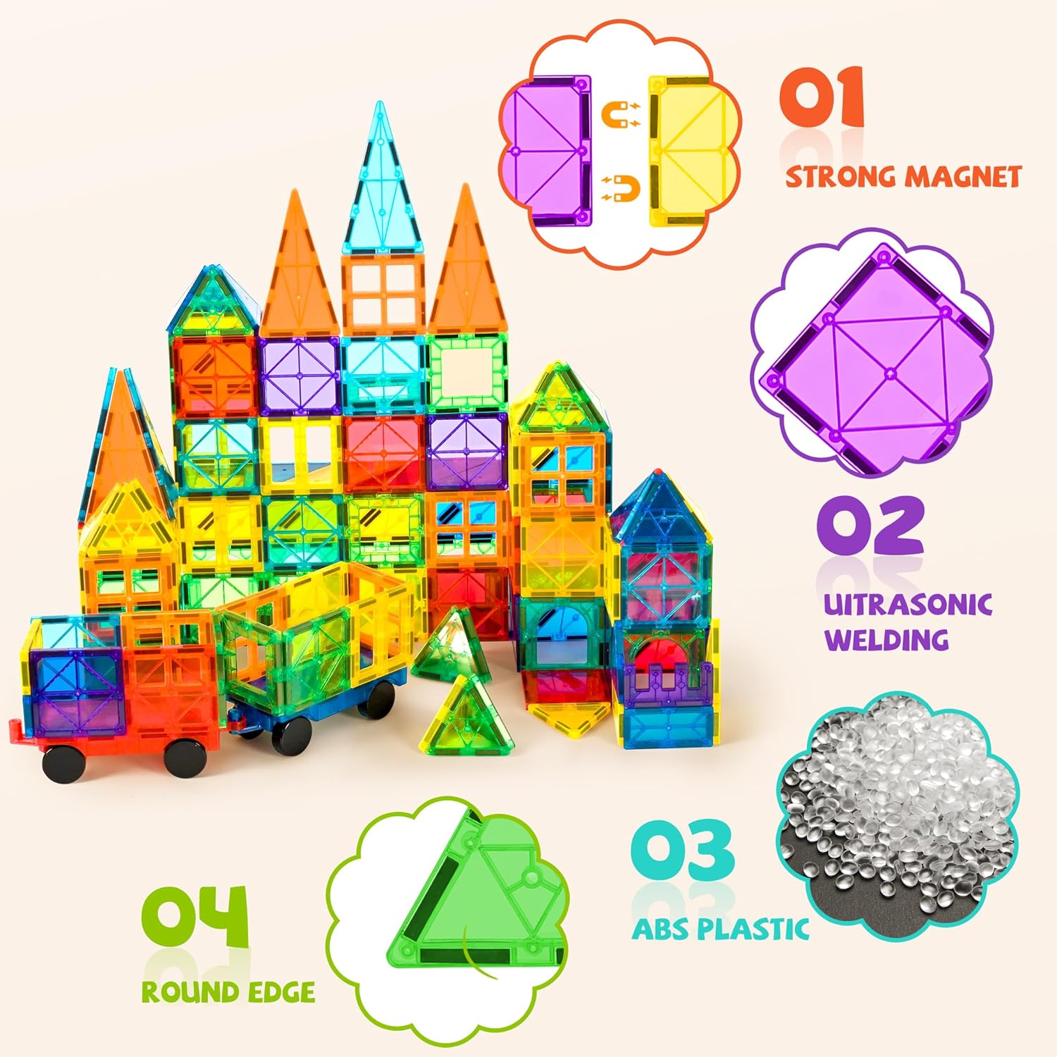 cossy 120Pcs Magnetic Tiles Magnetic 3D Building Blocks Set Educational Construction Toys for 3 4 5 6 7 8 Year Old Boy and Girl with Stronger Magnets, Educational Toys, Recreational, Conventional