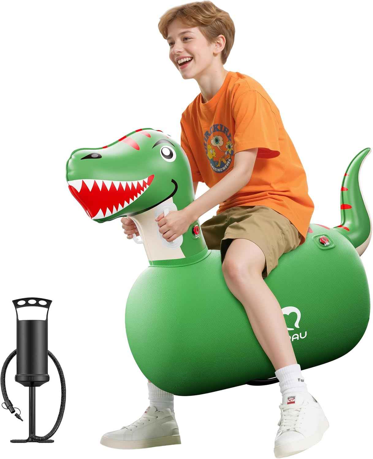QPAU Inflatable Bouncy Dinosaur Toys 2 PCS with Hand Pump, Heavy Duty Giant Bouncy Pal, 220lbs Load Capacity, Ride On Bouncy Animal Hopper Toy, Indoor Outdoor Bouncers for Kids Girls Boys Ages 5+
