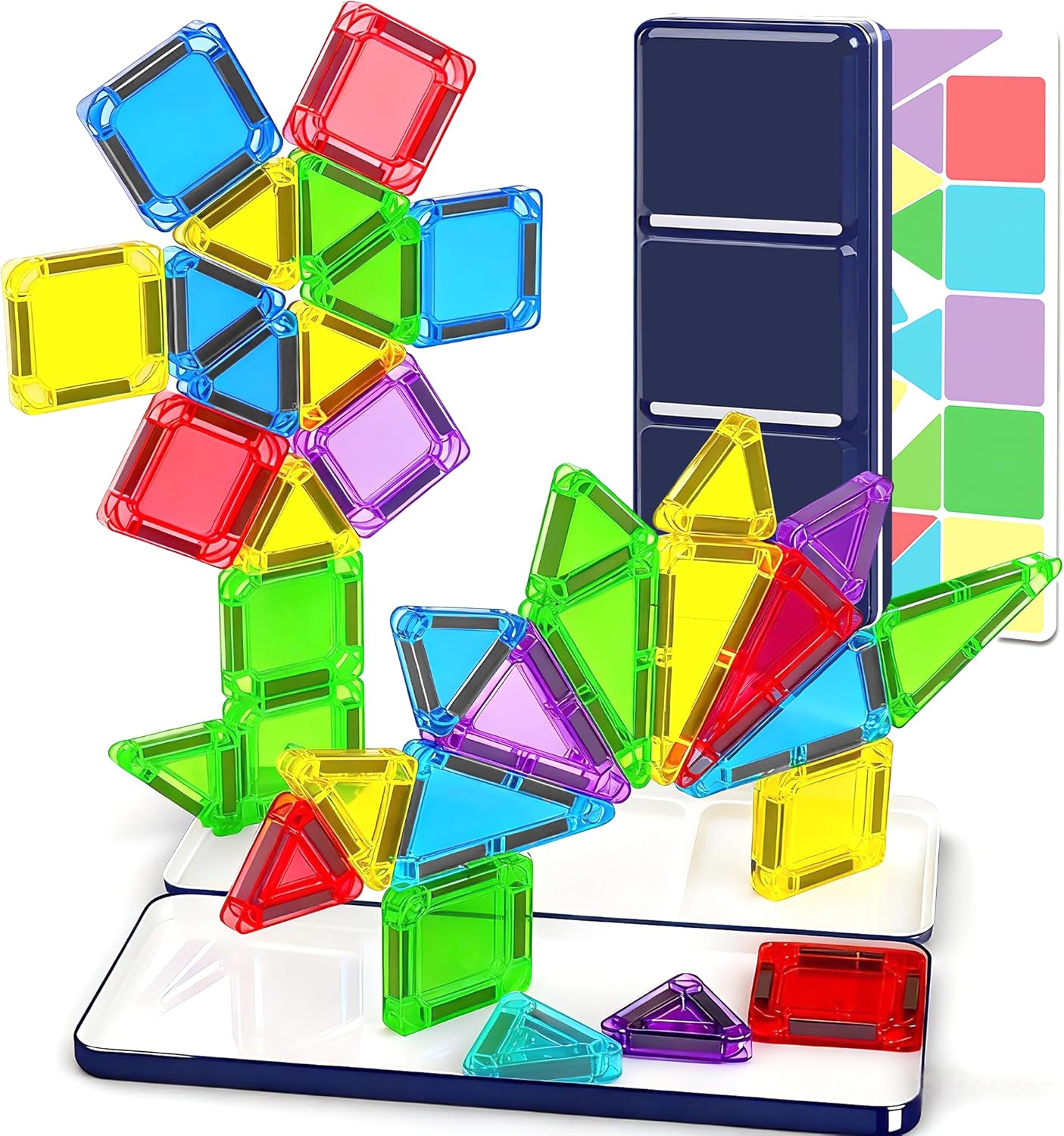 Mini Magnetic Tiles Travel Set with Case 30pcs, Mini Travel Magnet Tiles, Portable Travel Size Magnetic Tiles for Kids Ages 3-5 4-8 Boys Girls, STEM Magnet Toys for Outdoor, Kids Gift