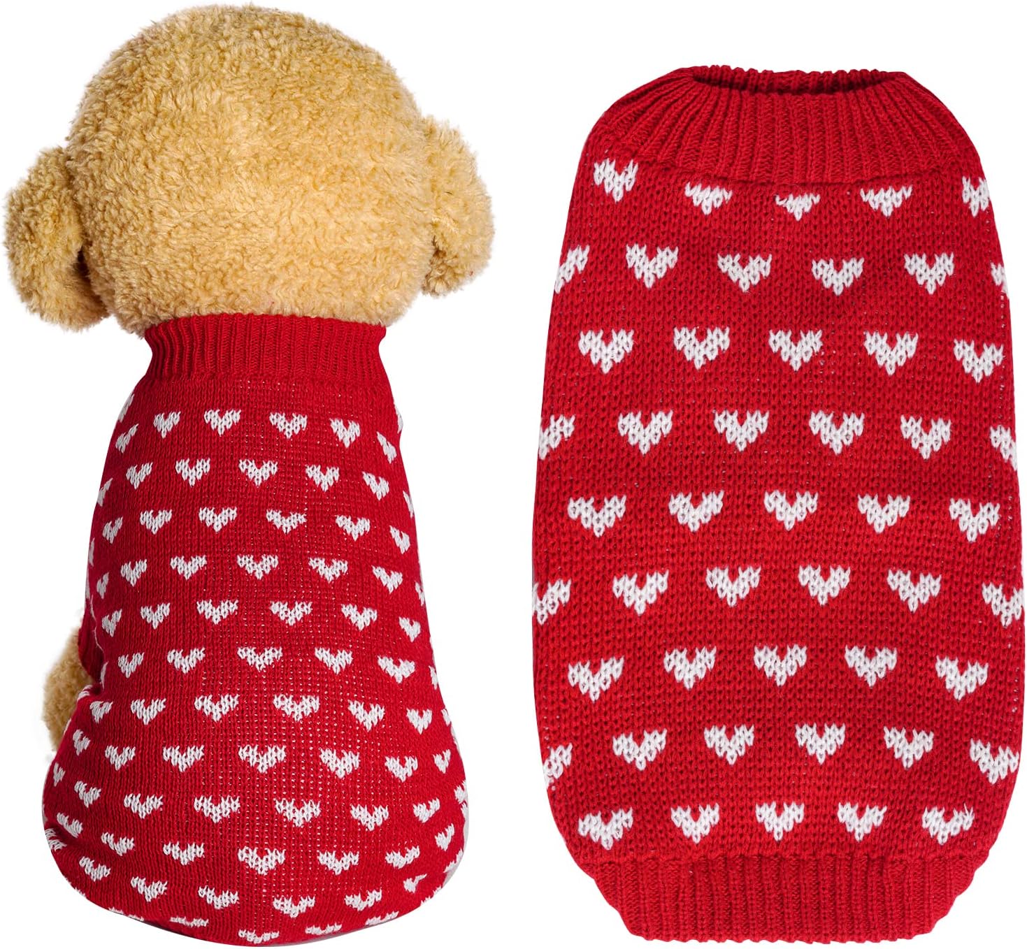 Dxhycc pink heart puppy sweater for small cats and dogs, soft warm winter pet clothes, size S