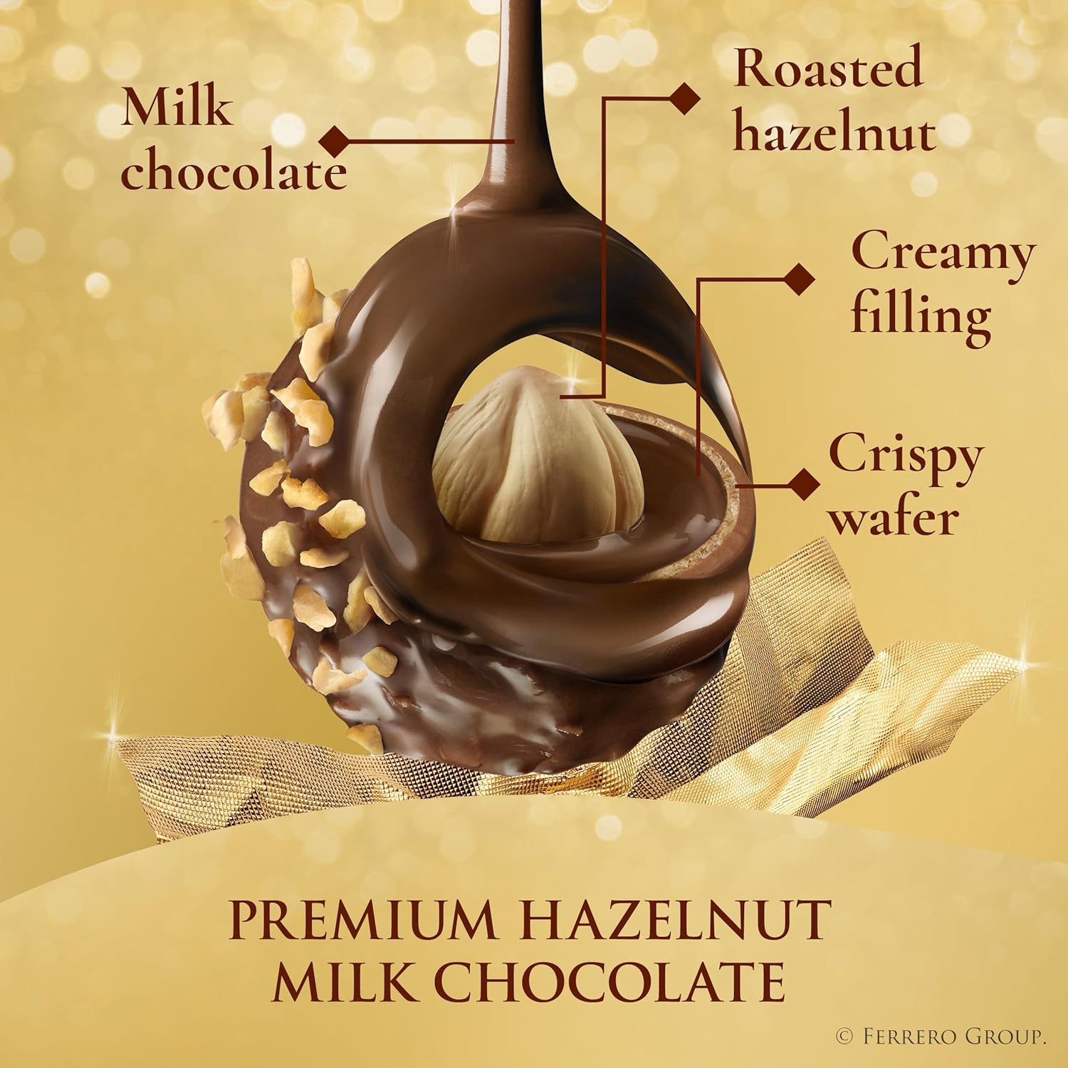 Ferrero Rocher, 24-count, individually wrapped, 10.6 oz premium milk chocolate hazelnut gift box