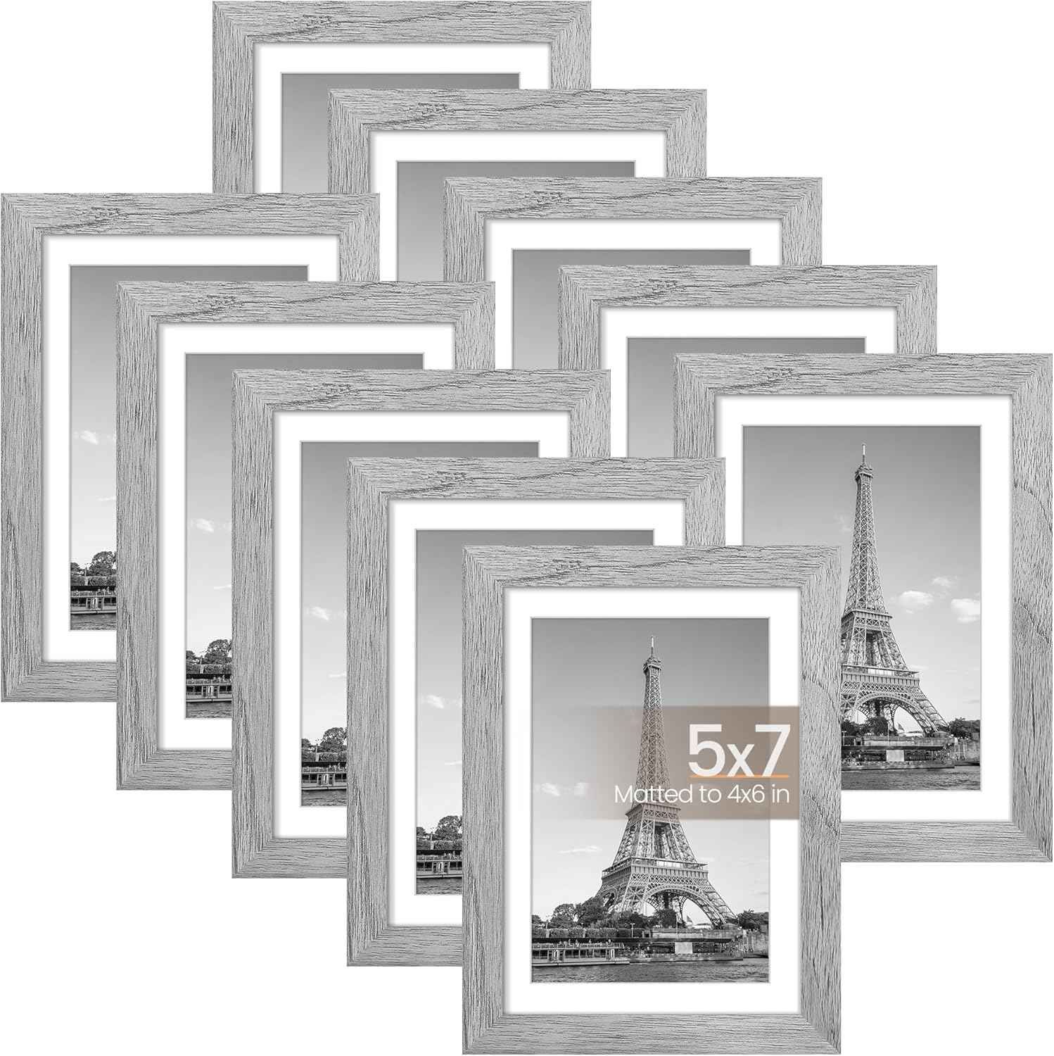 upsimples 5x7 Picture Frame Set of 10, Display Pictures 4x6 with Mat or 5x7 Without, Multi Photo Frames Collage for Wall or Tabletop Display, Black