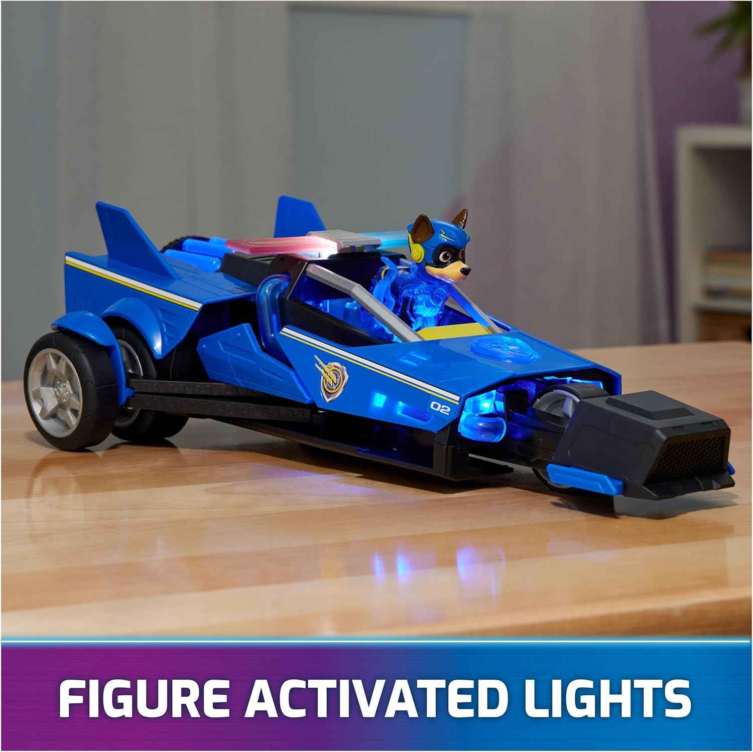 Paw Patrol: The Mighty Movie, Chase's Mighty Transforming Cruiser with Mighty Pups Action Figure, Lights and Sounds, Kids Toys for Boys & Girls 3+