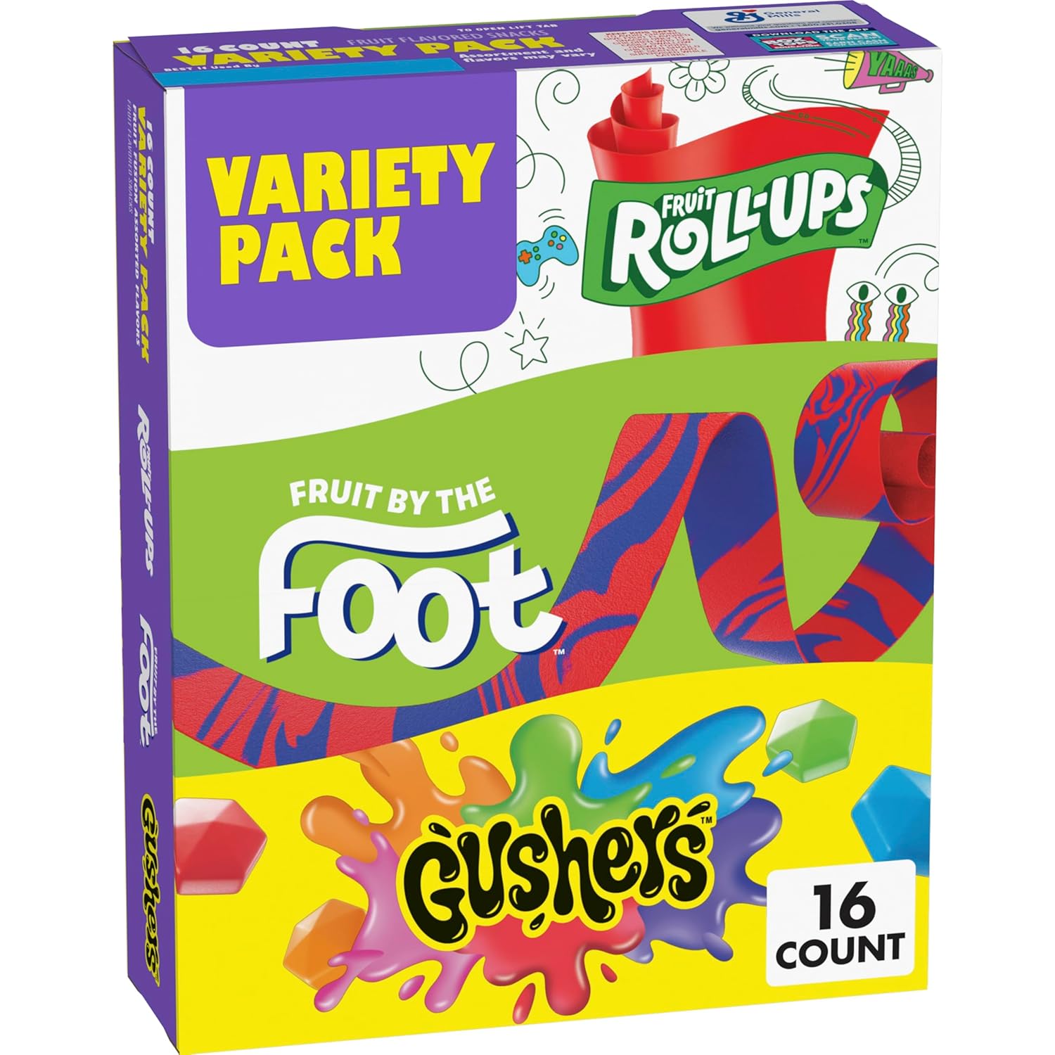 Fruit by the Foot 10.2 oz variety pack box with 16 gluten-free, vitamin C, individually wrapped pouches