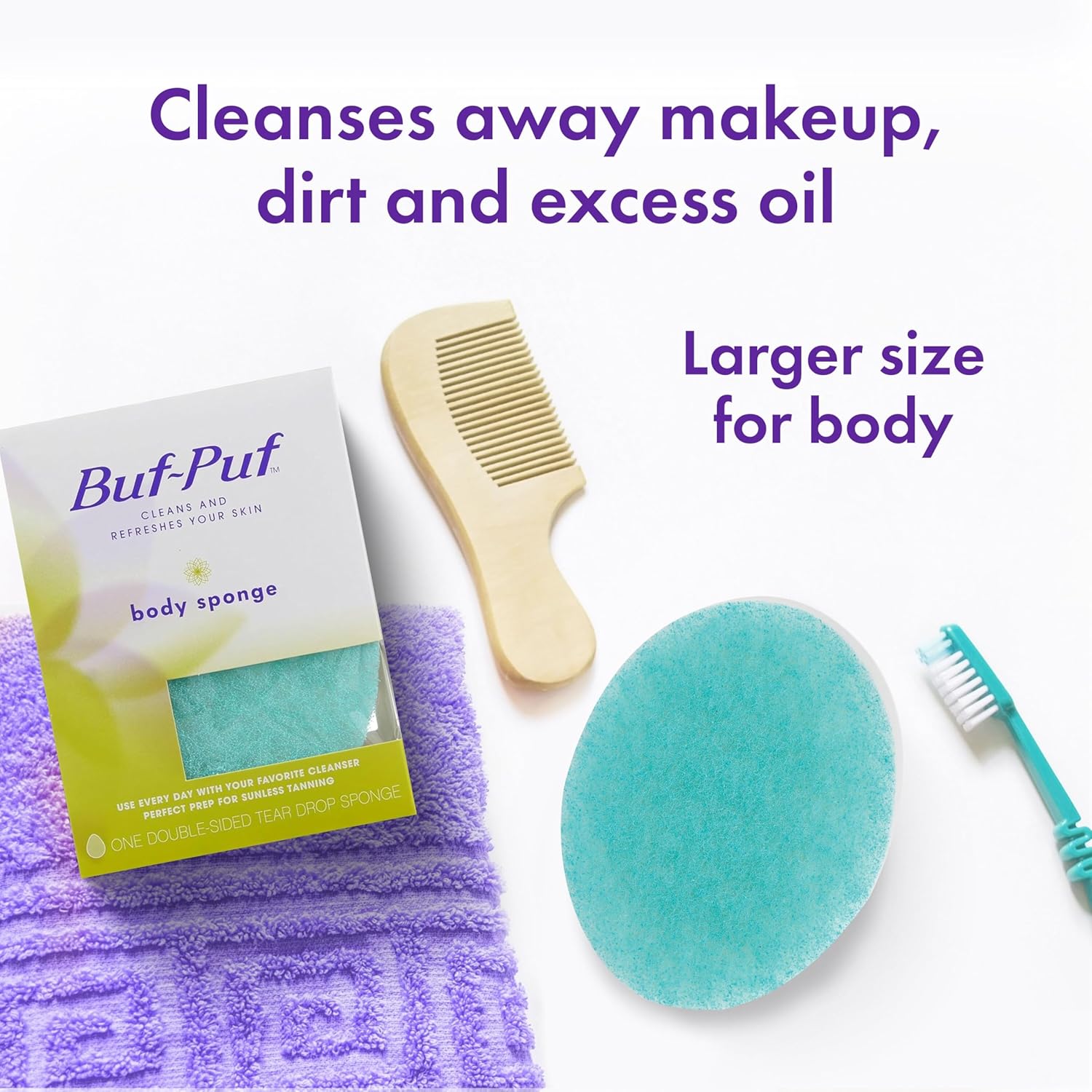 dermatologist-developed buf-puf body sponge, gentle exfoliating bath sponge, reusable, 1 count