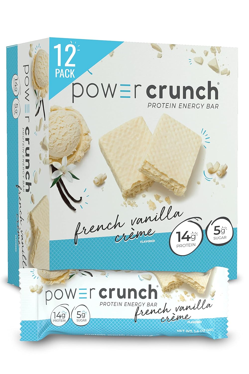 Power Crunch Protein Wafer Bars, High Protein Snacks with Delicious French Vanilla Creme Flavor, 1.4 Ounce, 12 Count