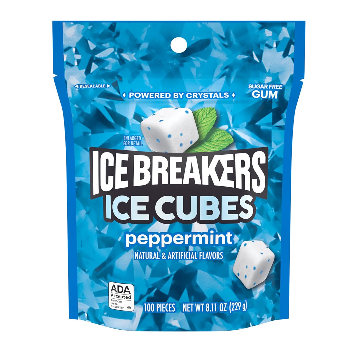 ICE BREAKERS Peppermint Sugar Free Chewing Gum 8.11 oz, 100 pieces in a resealable pouch