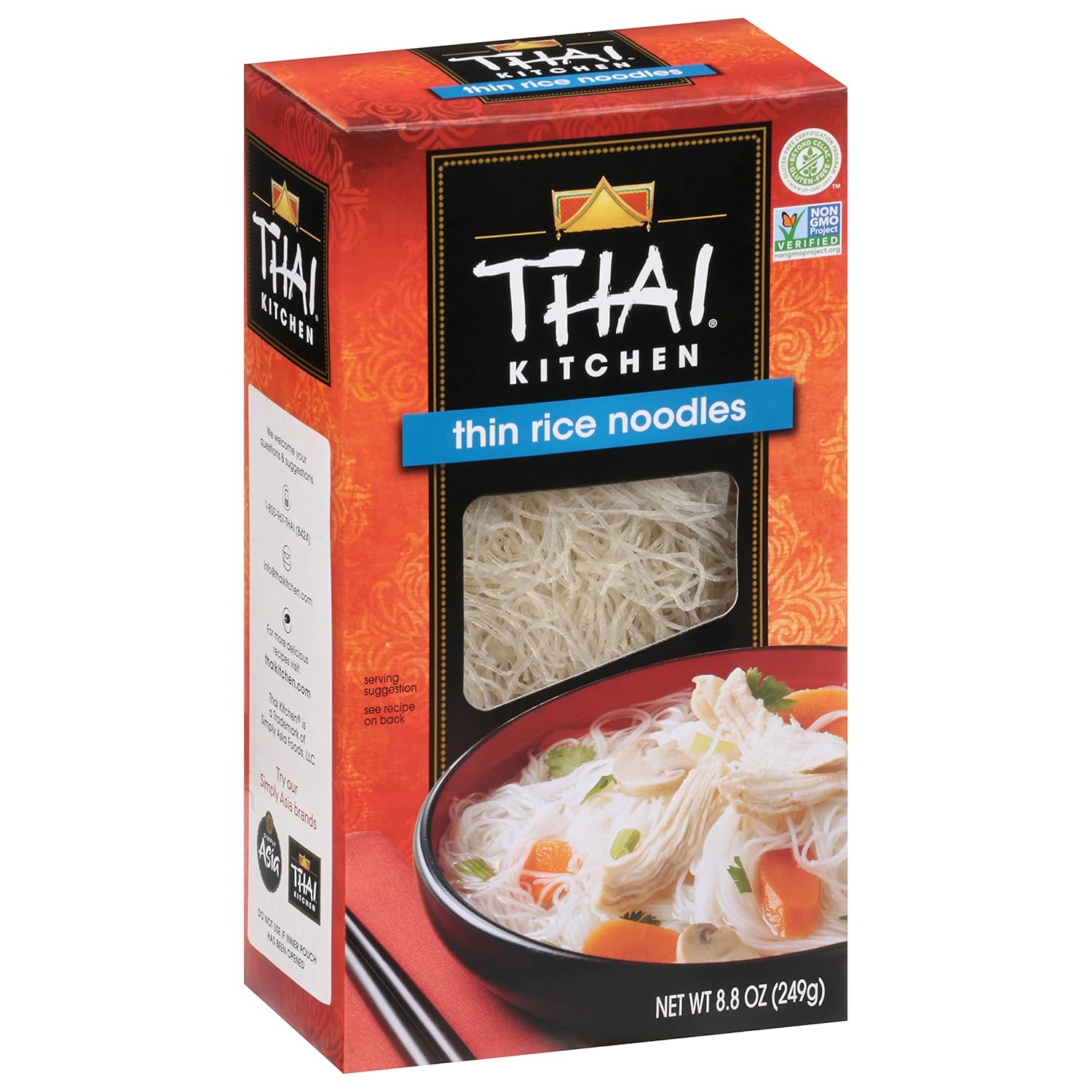 Thai Kitchen Gluten Free Thin Rice Noodles, 8.8 oz, Authentic Thai Flavor, Vegan, Gluten Free