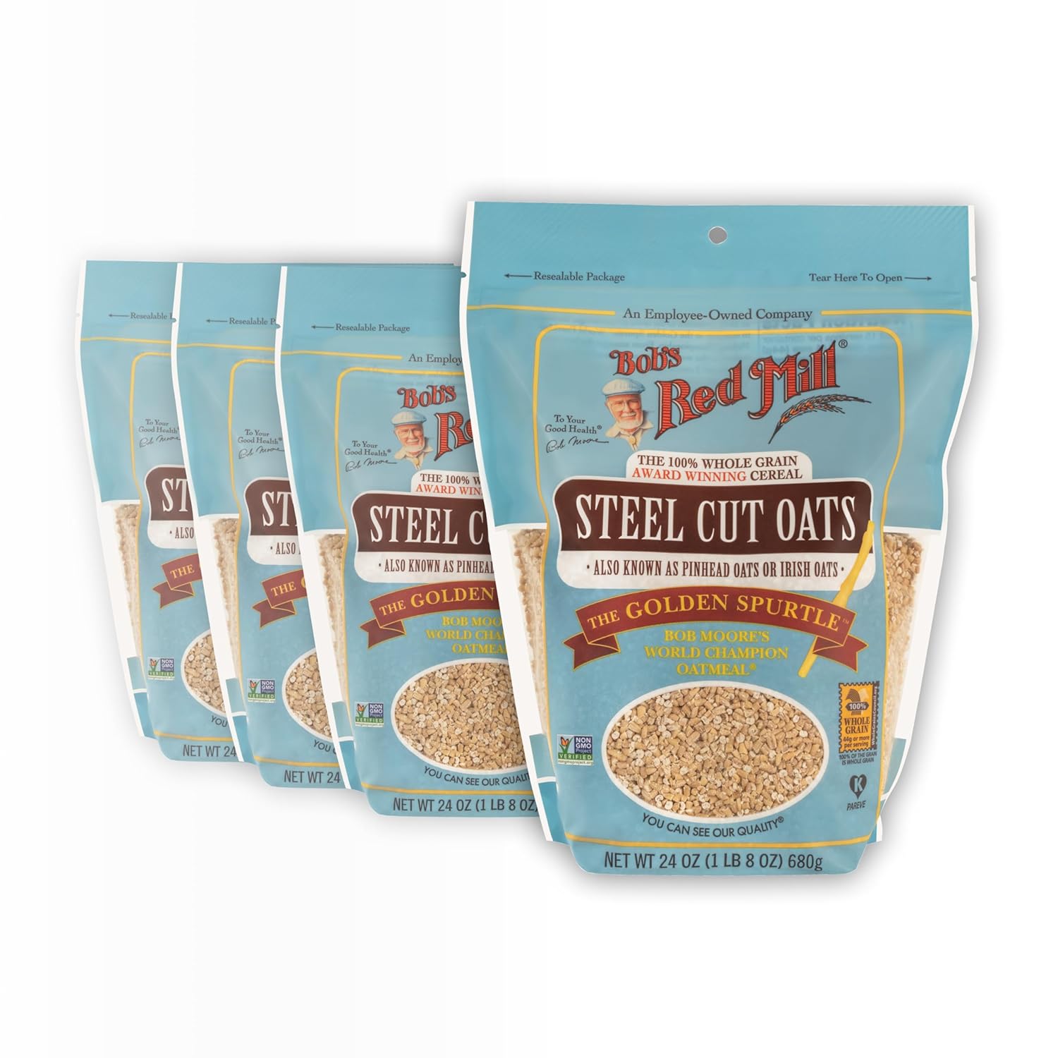 Bobs Red Mill steel cut oats, 24oz, non GMO, whole grain, vegan, kosher, pack of 4
