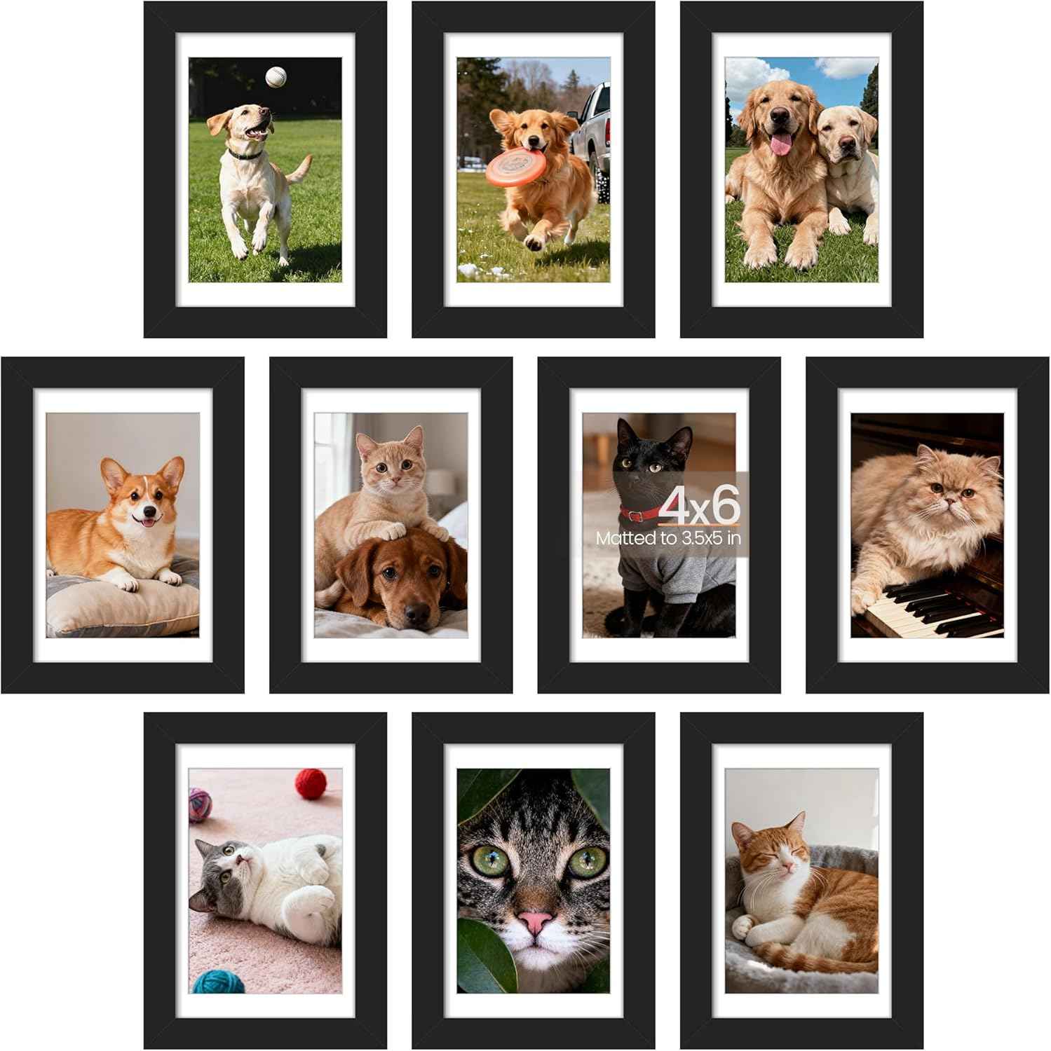 upsimples 5x7 Picture Frame Set of 10, Display Pictures 4x6 with Mat or 5x7 Without, Multi Photo Frames Collage for Wall or Tabletop Display, Black