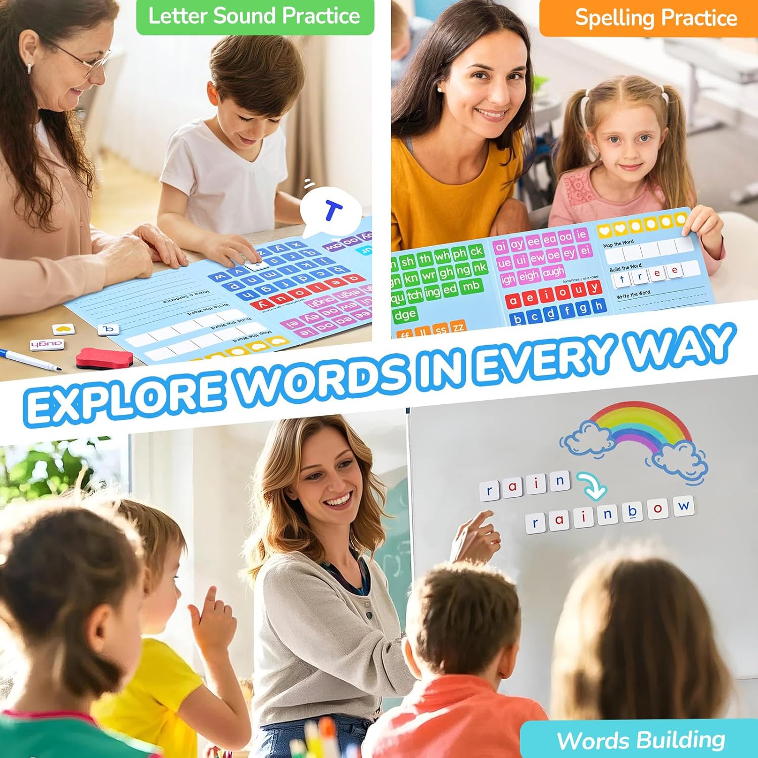 JoyCat 265 Phonics Magnetic Letter Tiles- Hooked on Phonics, ABC Reading Games Set with Word-Building Folder & Storage Case, Letter Sound Alphabet Letters, Preschool Pre k Classroom Materials