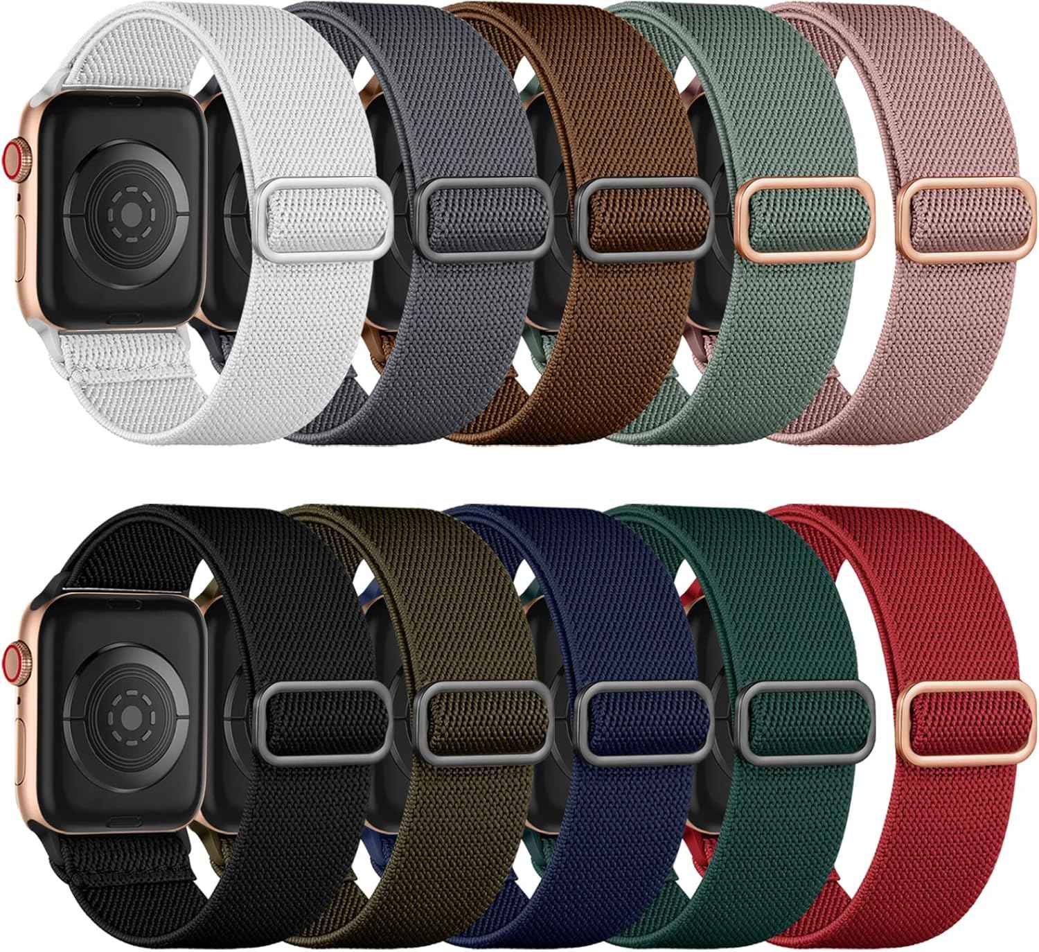 Maledan 10 Pack Stretchy Solo Loop Compatible with Apple Watch Band 40mm 38mm 41mm 42mm 44mm 45mm 46mm 49mm Women Men,Soft Nylon Elastic Braided Strap for iWatch Series 11 10 9 8 7 6 5 4 3 2 1 SE Ultra
