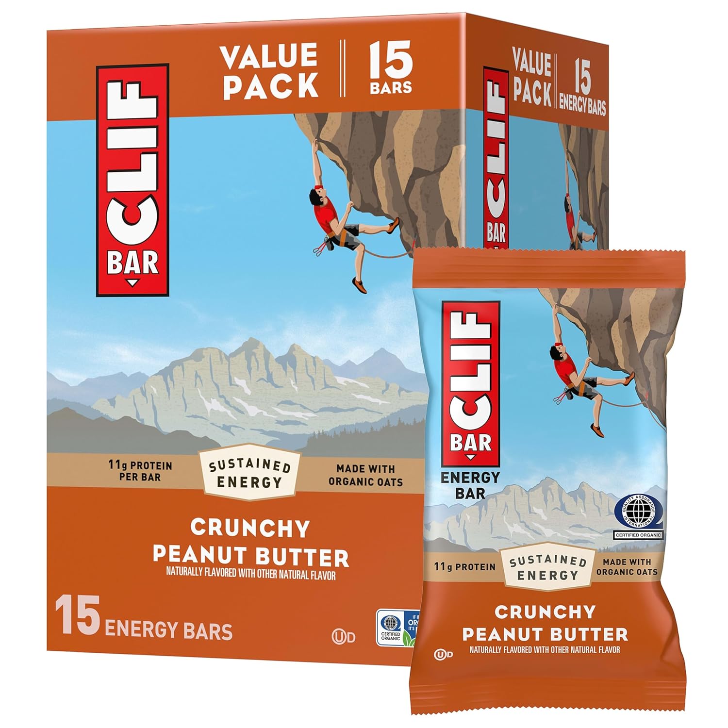 Crunchy Peanut Butter Energy Protein Bars - Made with Organic Oats, Non-GMO - 15 Pack