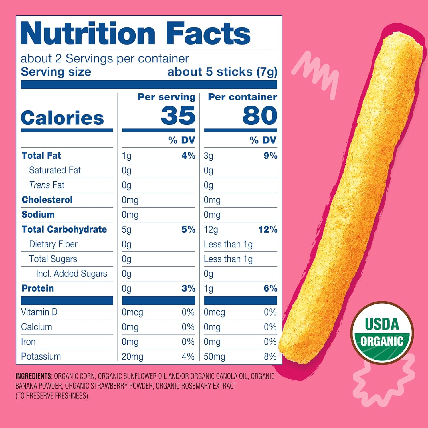 Earth's Best Organic Baby Food - Teething Snack for Babies 6 Months and Older - Strawberry Banana Crunchy Sticks, 5 Pack (.56 oz each)