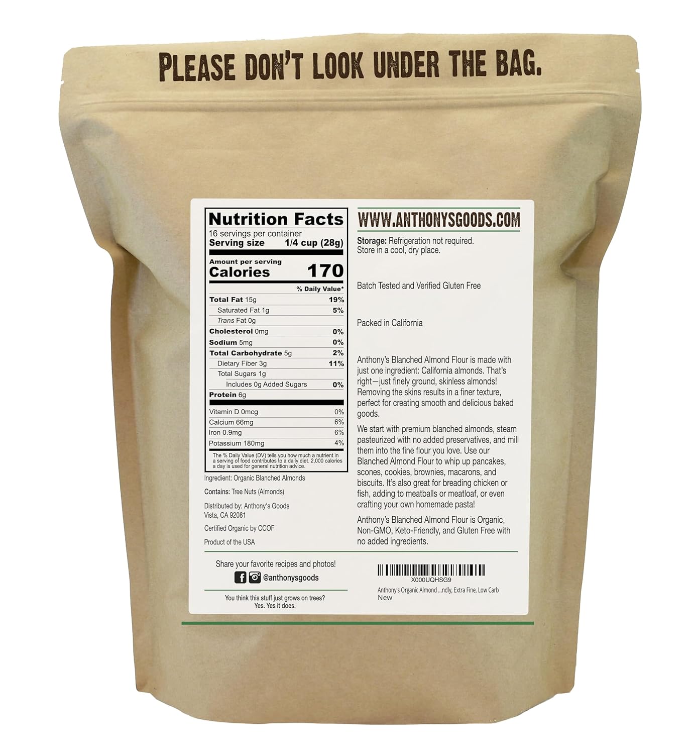 Anthony's organic blanched almond flour, 1 lb, gluten-free, keto friendly, extra fine, low carb.