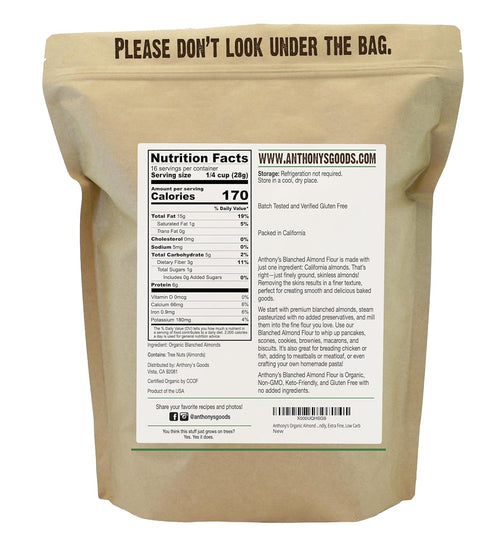 Anthony's organic blanched almond flour, 1 lb, gluten-free, keto friendly, extra fine, low carb.