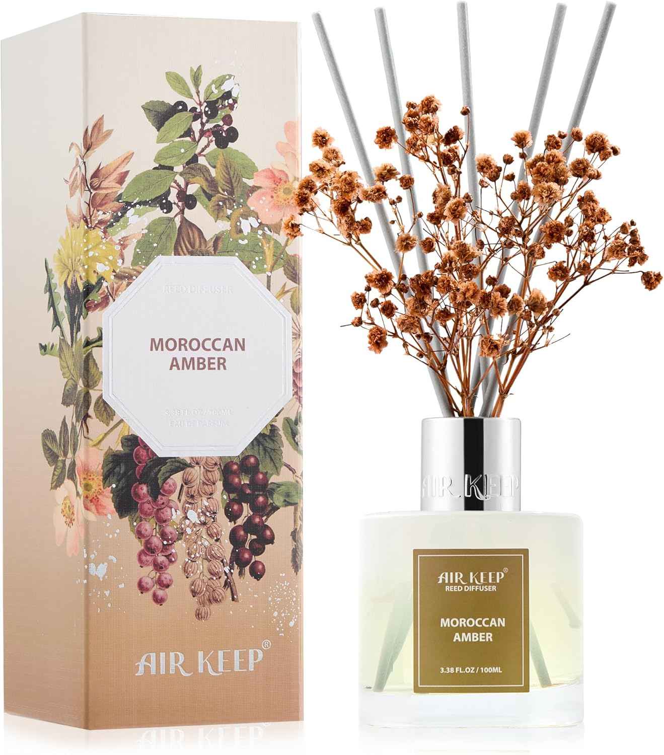 Airkeep Reed Diffuser Set,3.38 fl oz (100 ml) - Clean Linen Oil Diffusers with 8 Reed Sticks,Home Fragrance Reed Diffuser for Bathroom Shelf Decor