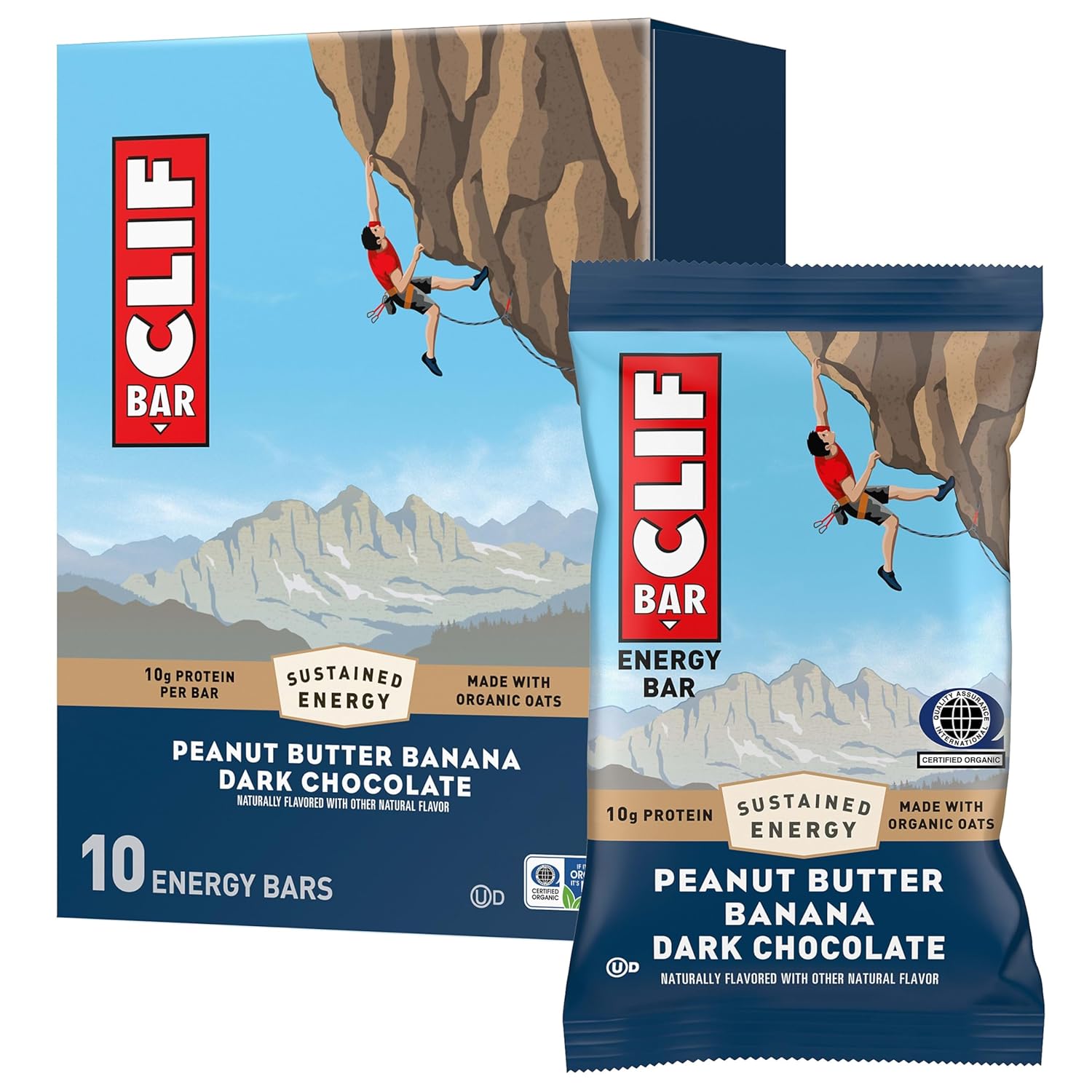clif bar energy protein bars peanut butter banana dark chocolate organic oats non gmo 10 pack
