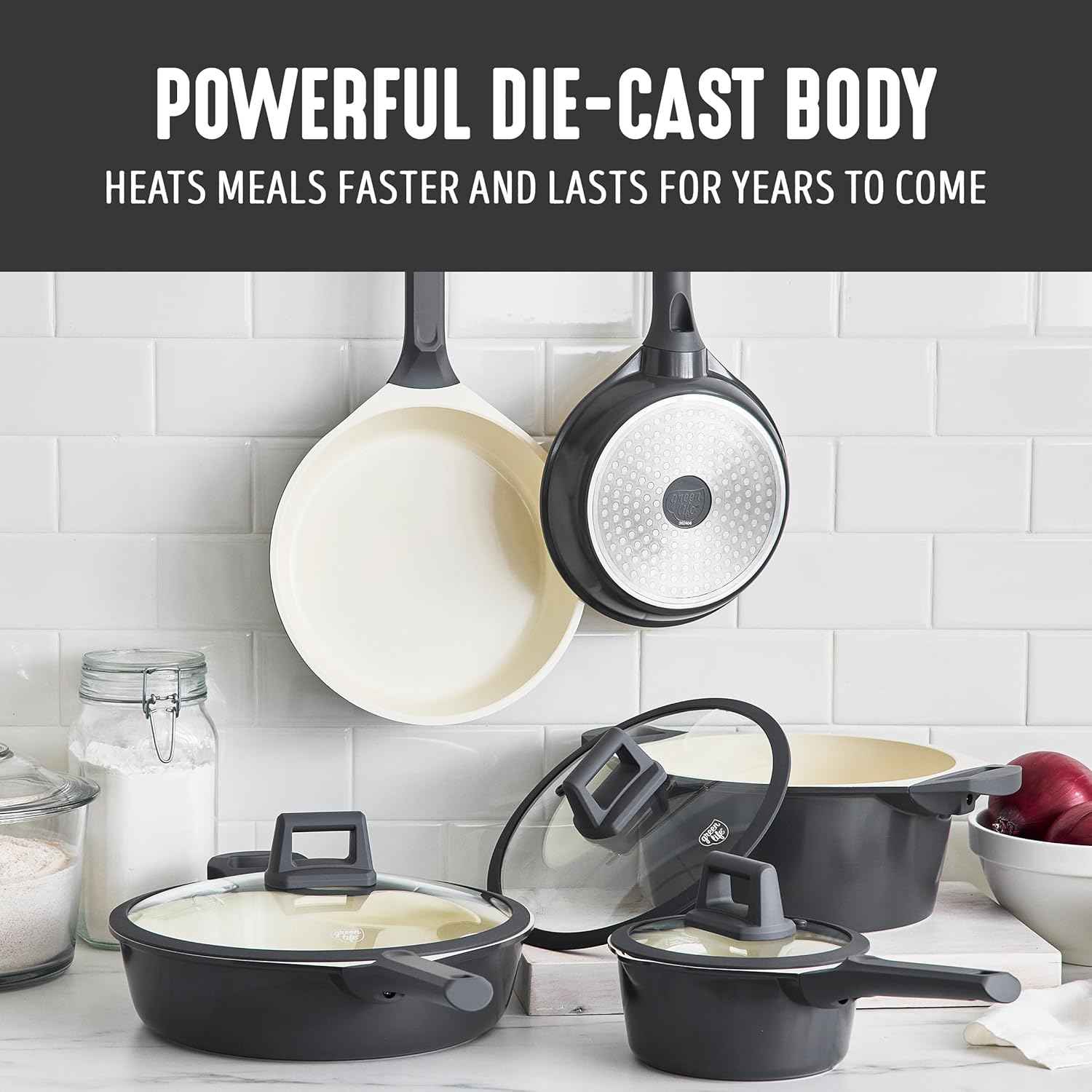 GreenLife 8 Piece Ceramic Nonstick Cookware Set, Induction Suitable Non Toxic PFAS-Free Pots & Pans, Dishwasher Safe, Cooking Set, Stock Pot, Saucepans & Frying Pans, Kitchen Cooking, Graphite