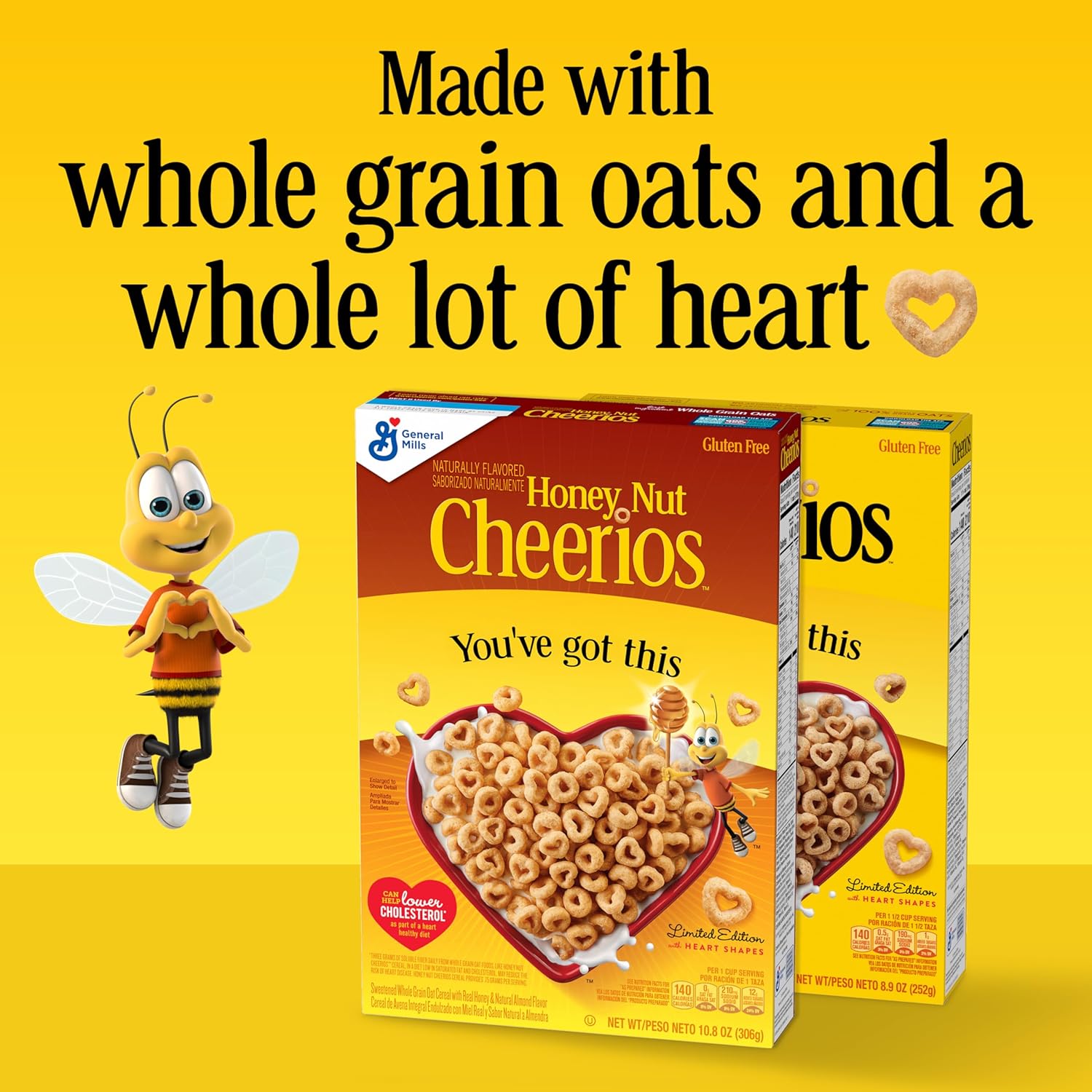 Honey Nut Cheerios heart healthy gluten free cereal, giant size, 27.2 oz, limited edition heart shapes and affirmations