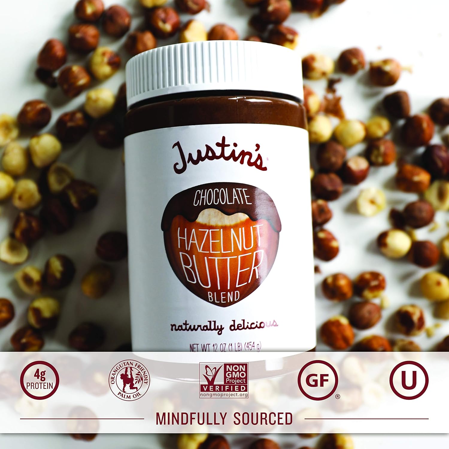 Justin's Organic Hazelnut Almond Butter Chocolate Spread, 16 Ounces, Gluten-free, No Stir, Kosher