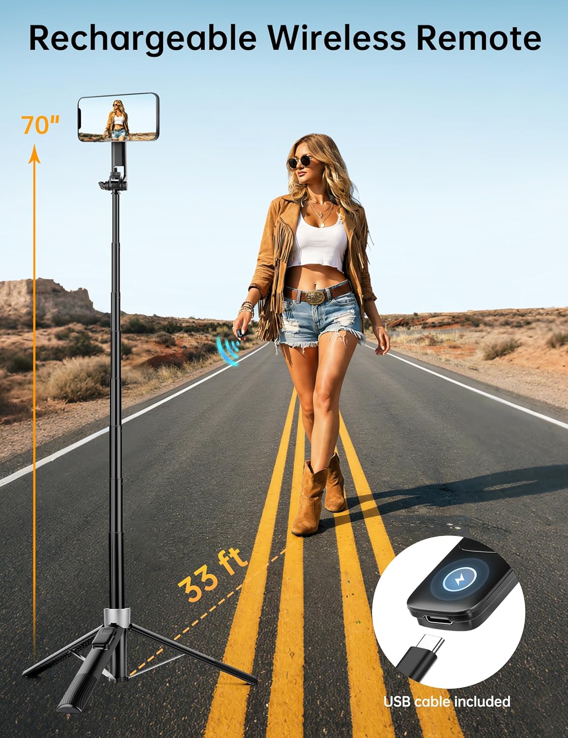 70" Magnetic Phone Tripod, Selfie Stick Tripod for iPhone Magsafe with Rechargeable Remote & 2 in 1 Magnetic Holder, Portable Cellphone Stand for Recording Travel, Compatible with iPhone and Android