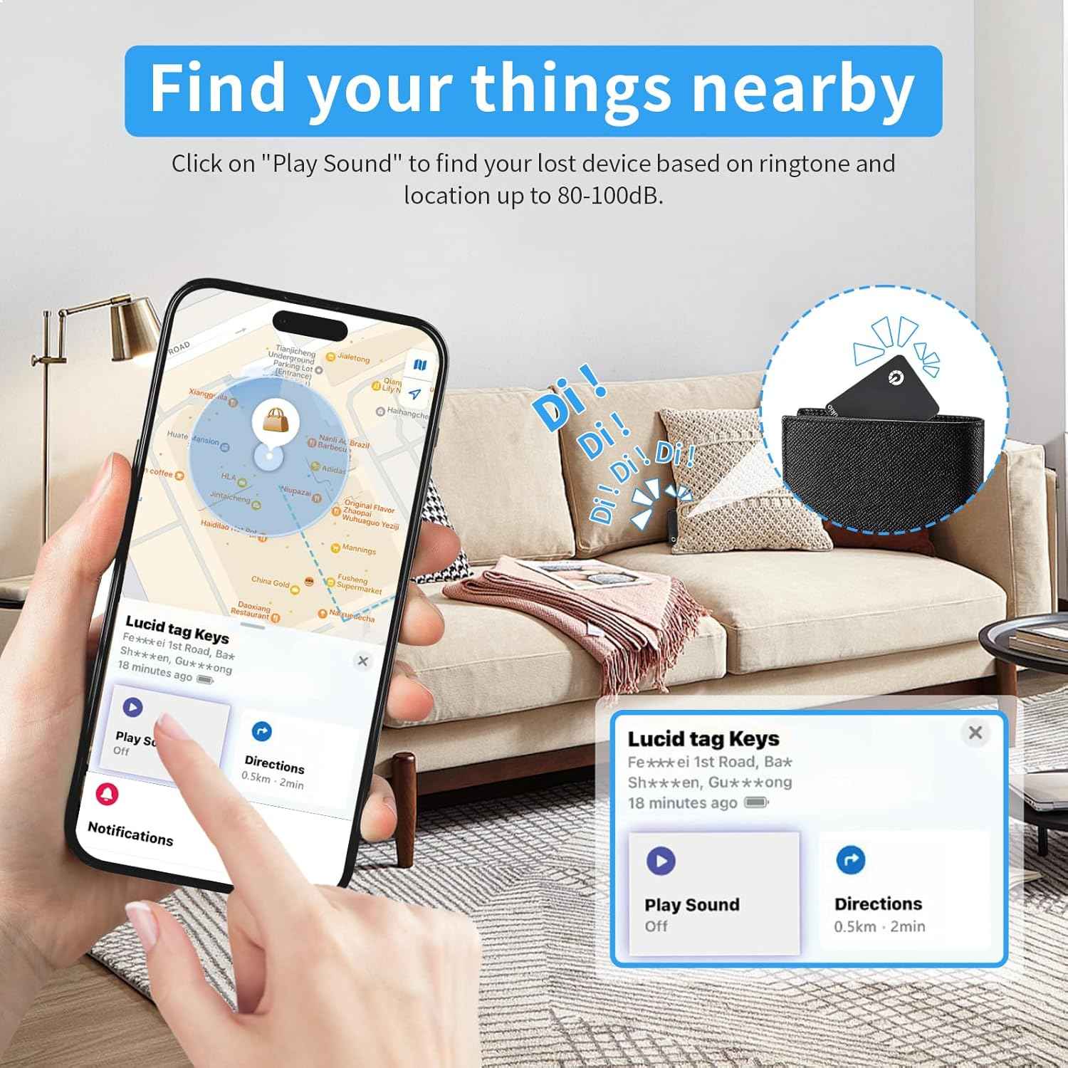 Air Smart Tag (Black) 2 Pack, Smart Tracker Card Compatible with Apple Find My (iOS only), Bluetooth Tracker with Wireless Charging, IP68 Waterproof Finder, Item Finder with Key Ring/Nylon Lanyard.