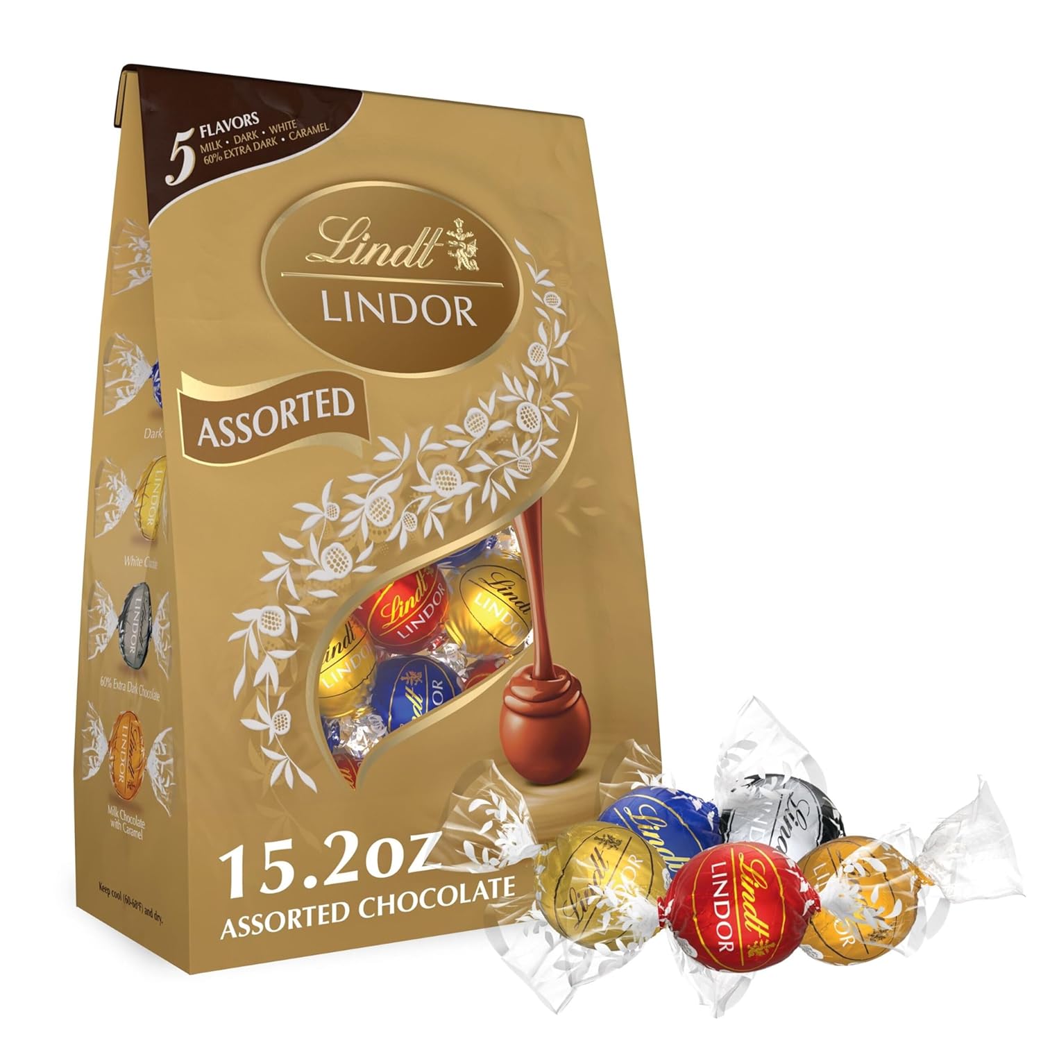 lindt assorted chocolate candy truffles, 15.2 oz, assorted flavors, gourmet, kosher