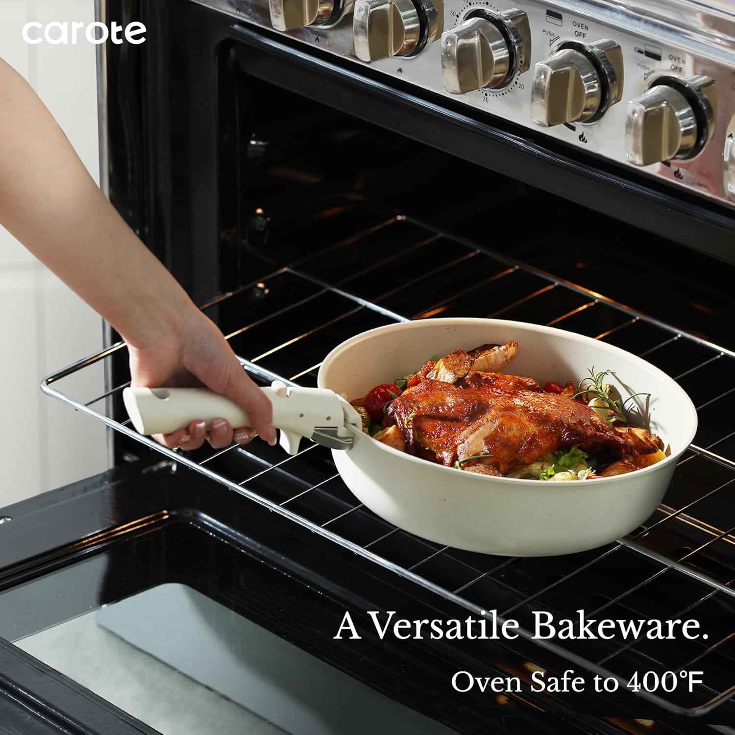 CAROTE 17pcs Pots and Pans Set, Nonstick Cookware Set Detachable Handle, Induction Kitchen Cookware Sets Non Stick with Removable Handle, RV Cookware Set, Oven Safe