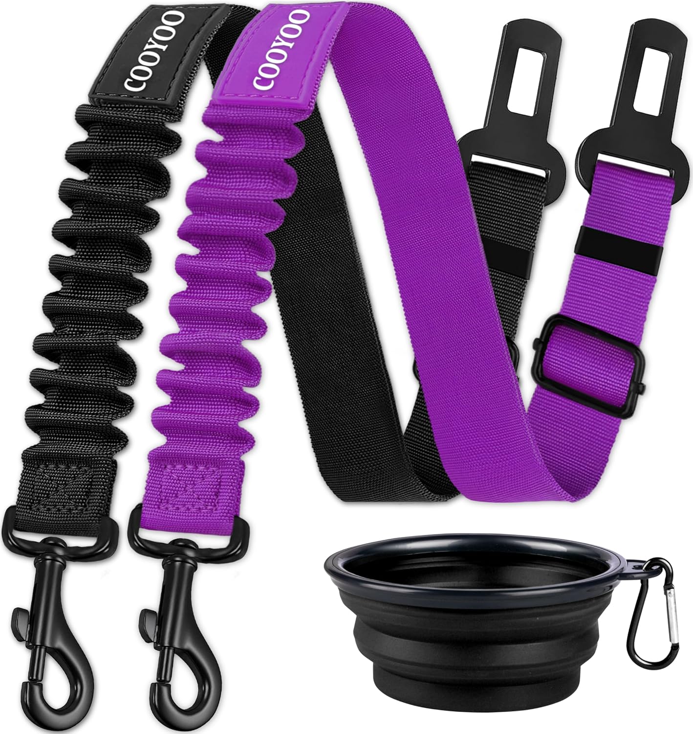 cooyoo dog seat belt 3 piece set adjustable nylon pet safety harness heavy duty elastic