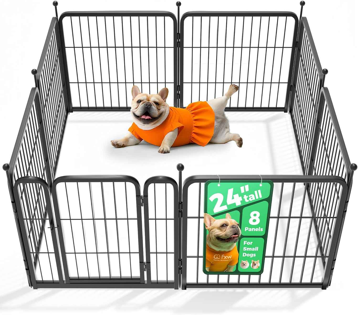 FXW Rollick Unleashed Dog Playpen for Indoor, Yard, RV Camping, 24 inch 8 Panels for Small and Puppy Dogs, Black│Patented